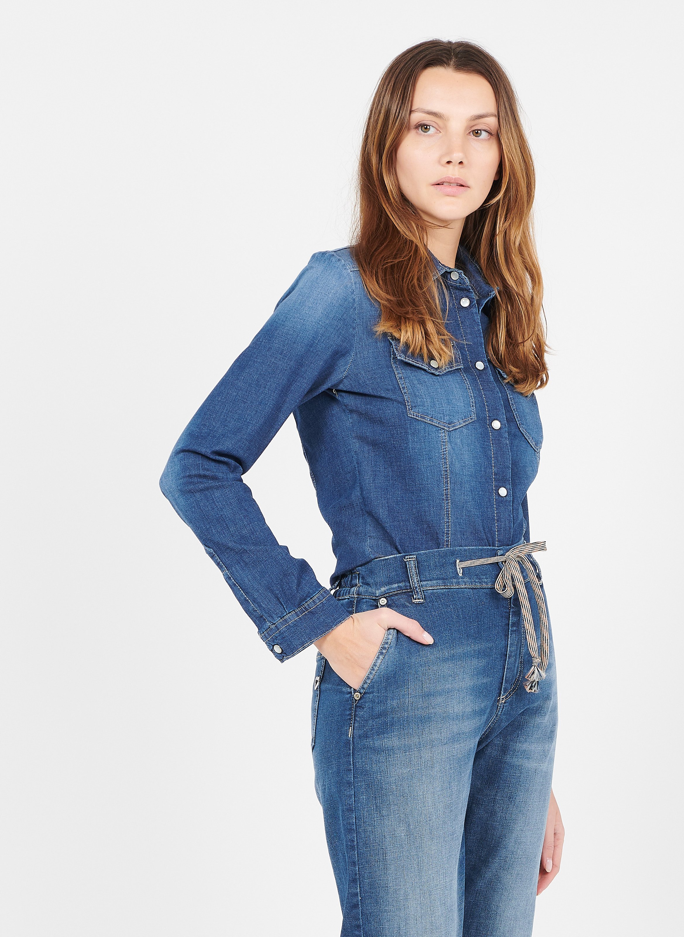 Camicia In Jeans Collo Classico Blu Denim Please - Donna | Place des  Tendances