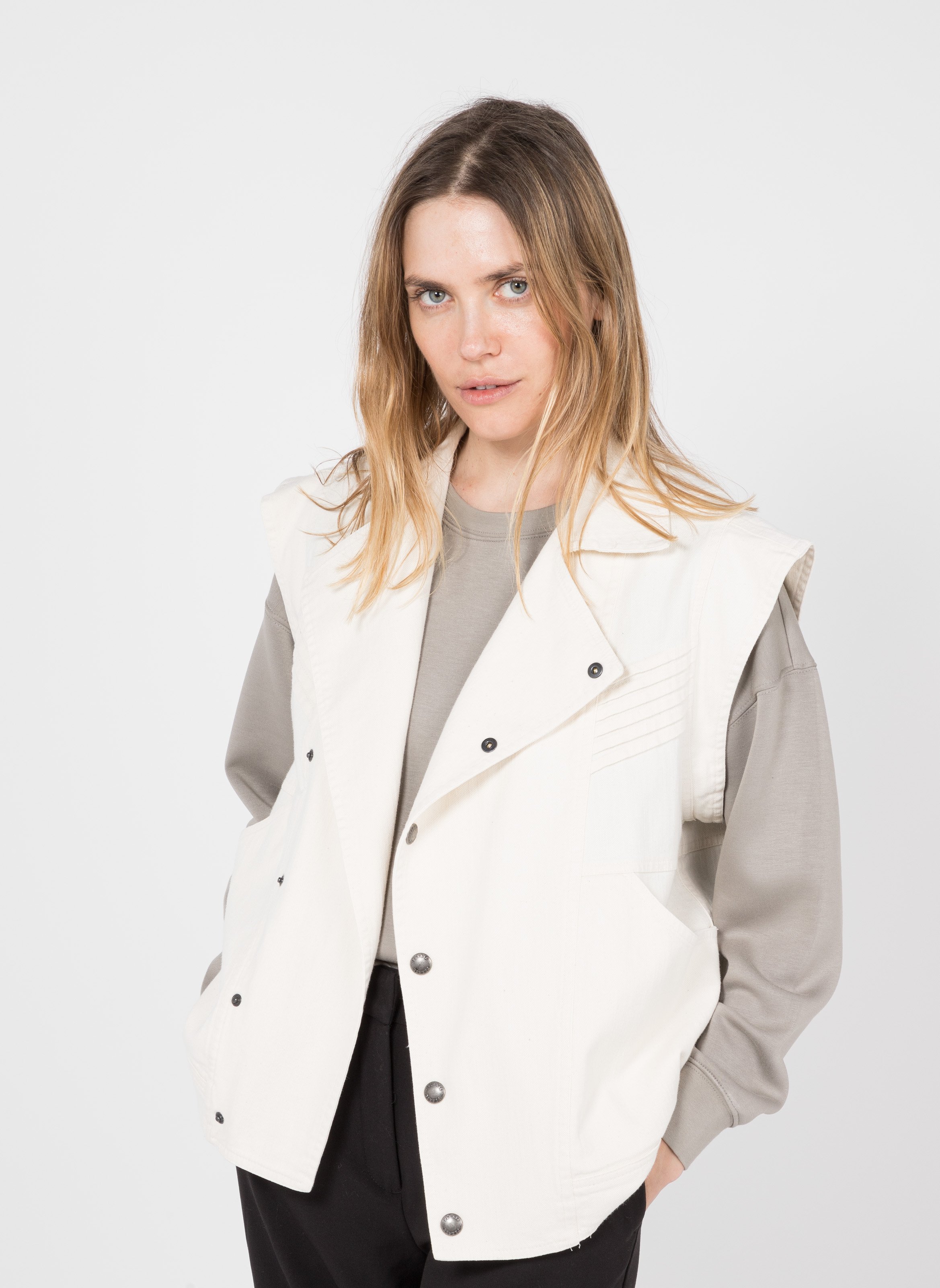 Giacca Senza Maniche In Jeans Panna Please - Donna | Place des Tendances