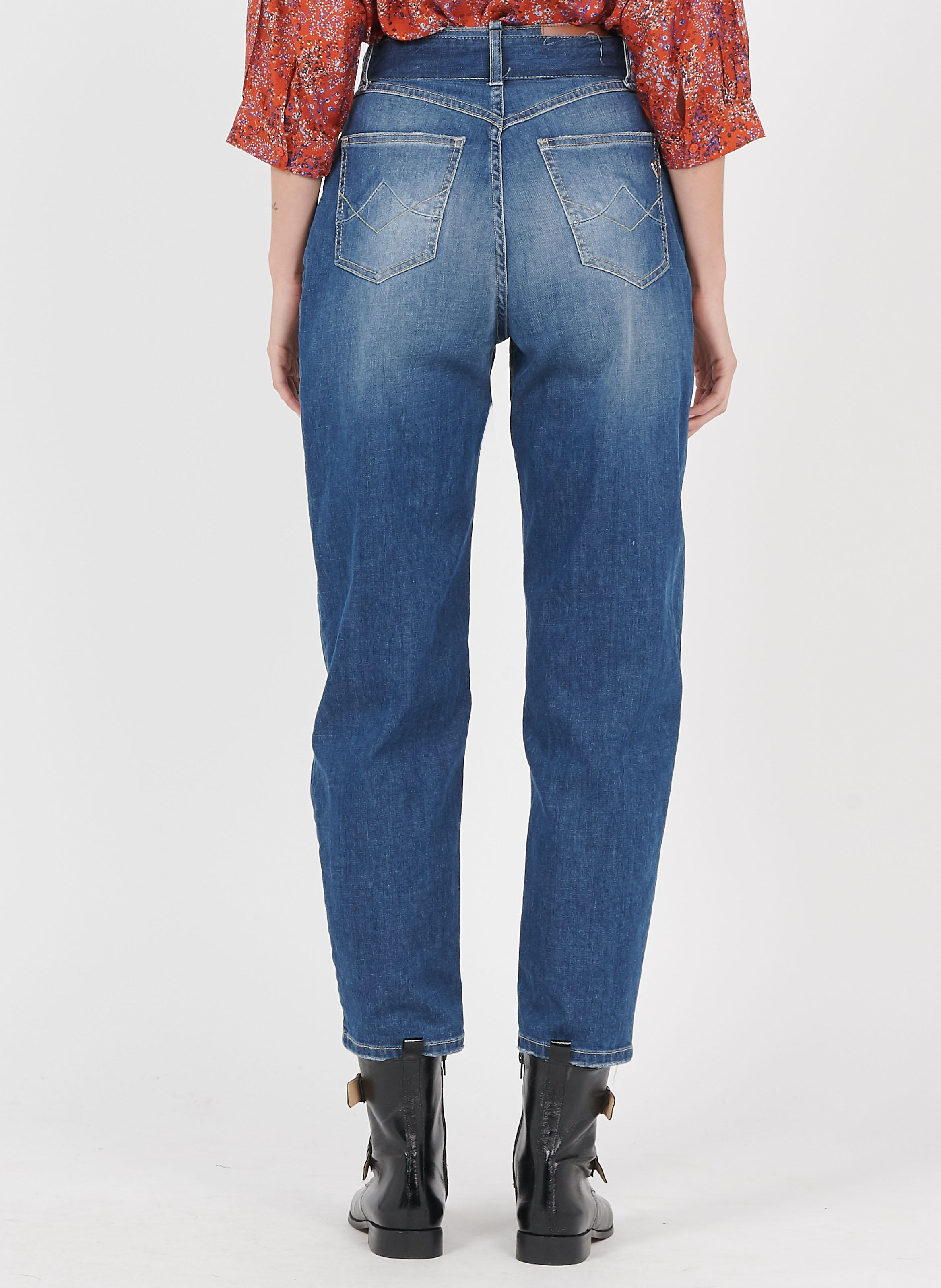 Jeans Carrot Fit A Vita Alta Blu Denim Please Donna Place des Tendances