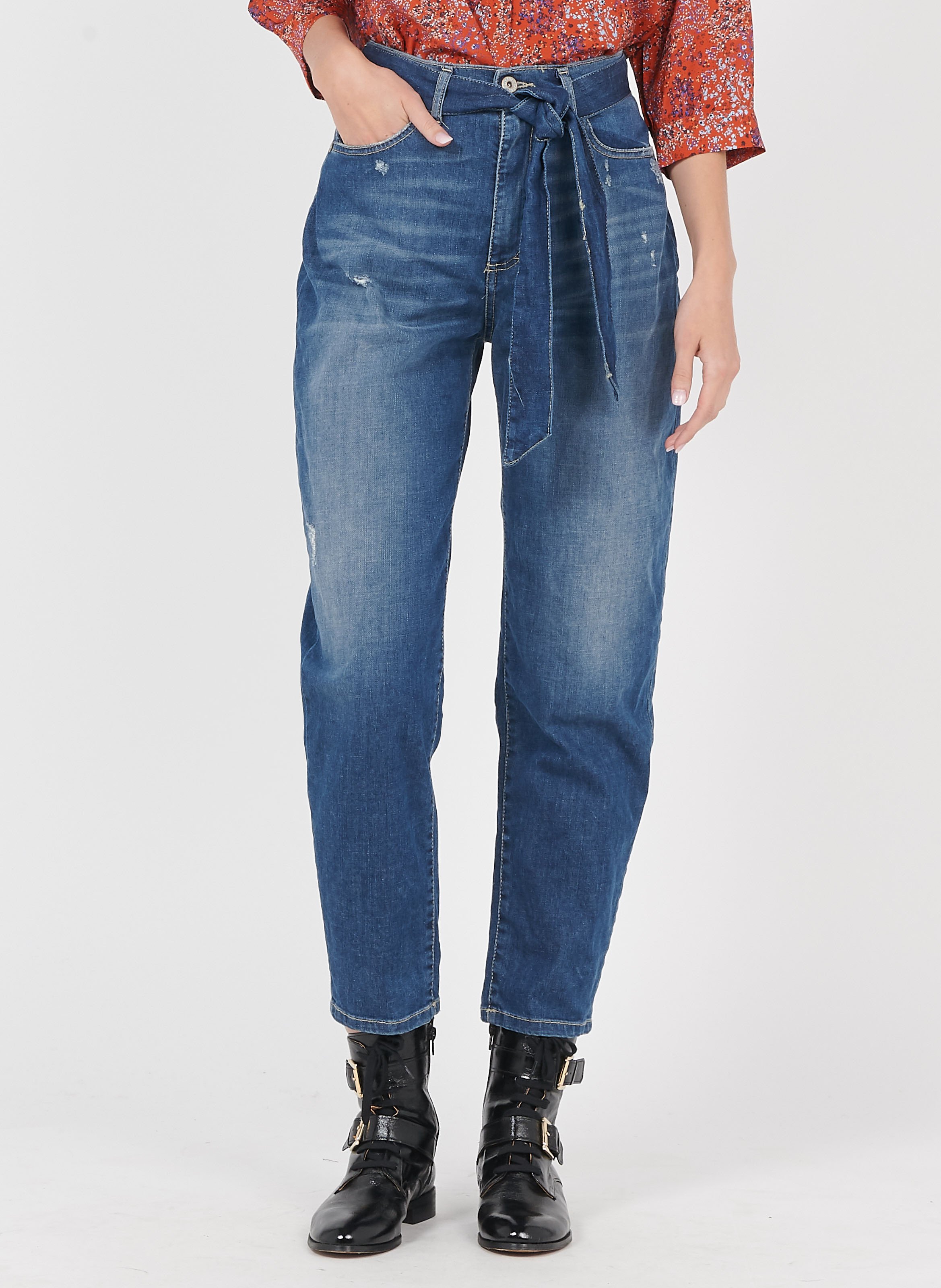 Jeans Carrot Fit A Vita Alta Blu Denim Please Donna Place des Tendances