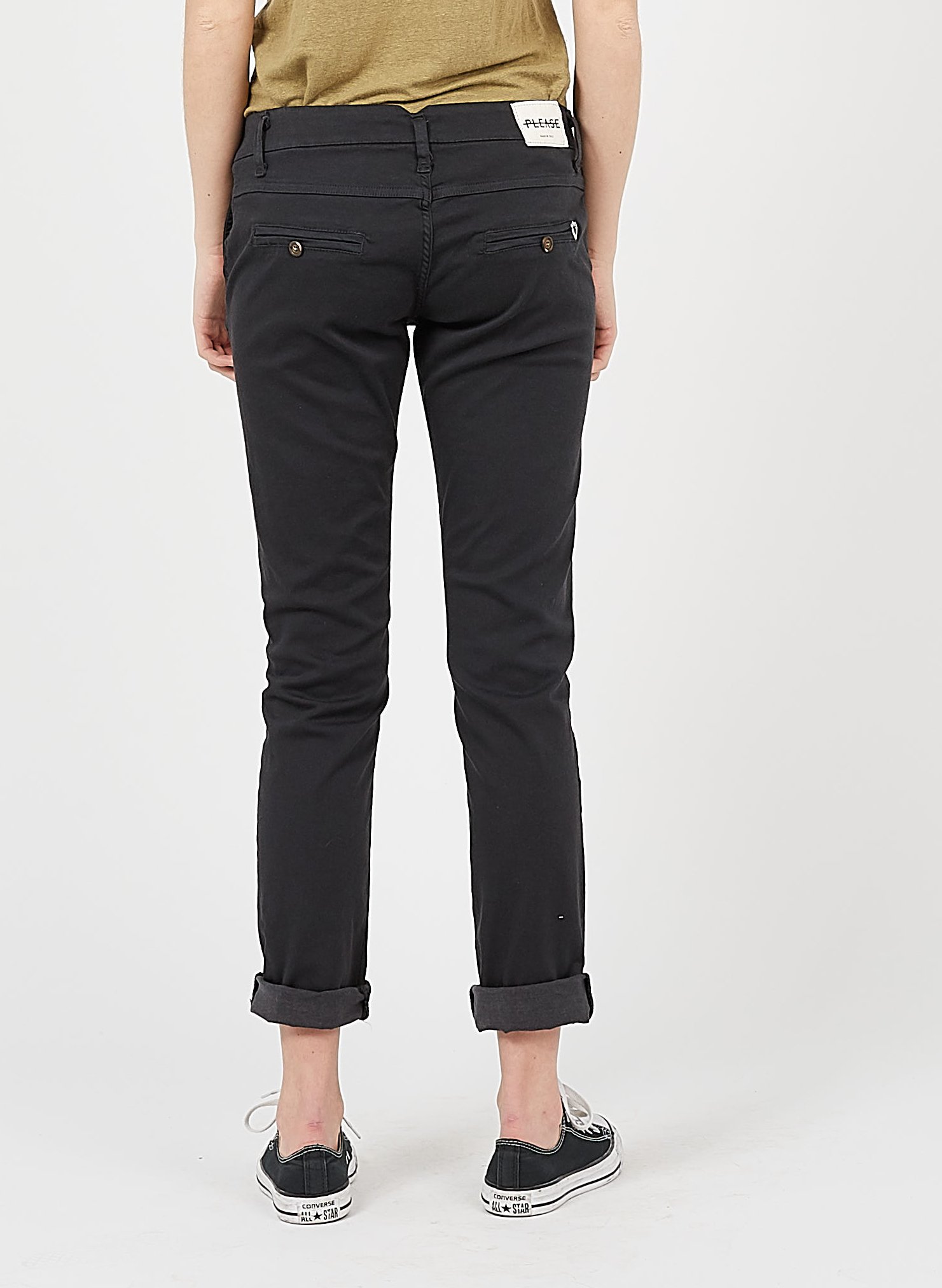 Pantaloni Chino A Vita Bassa In Cotone Stretch Nero Please - Donna | Place  des Tendances