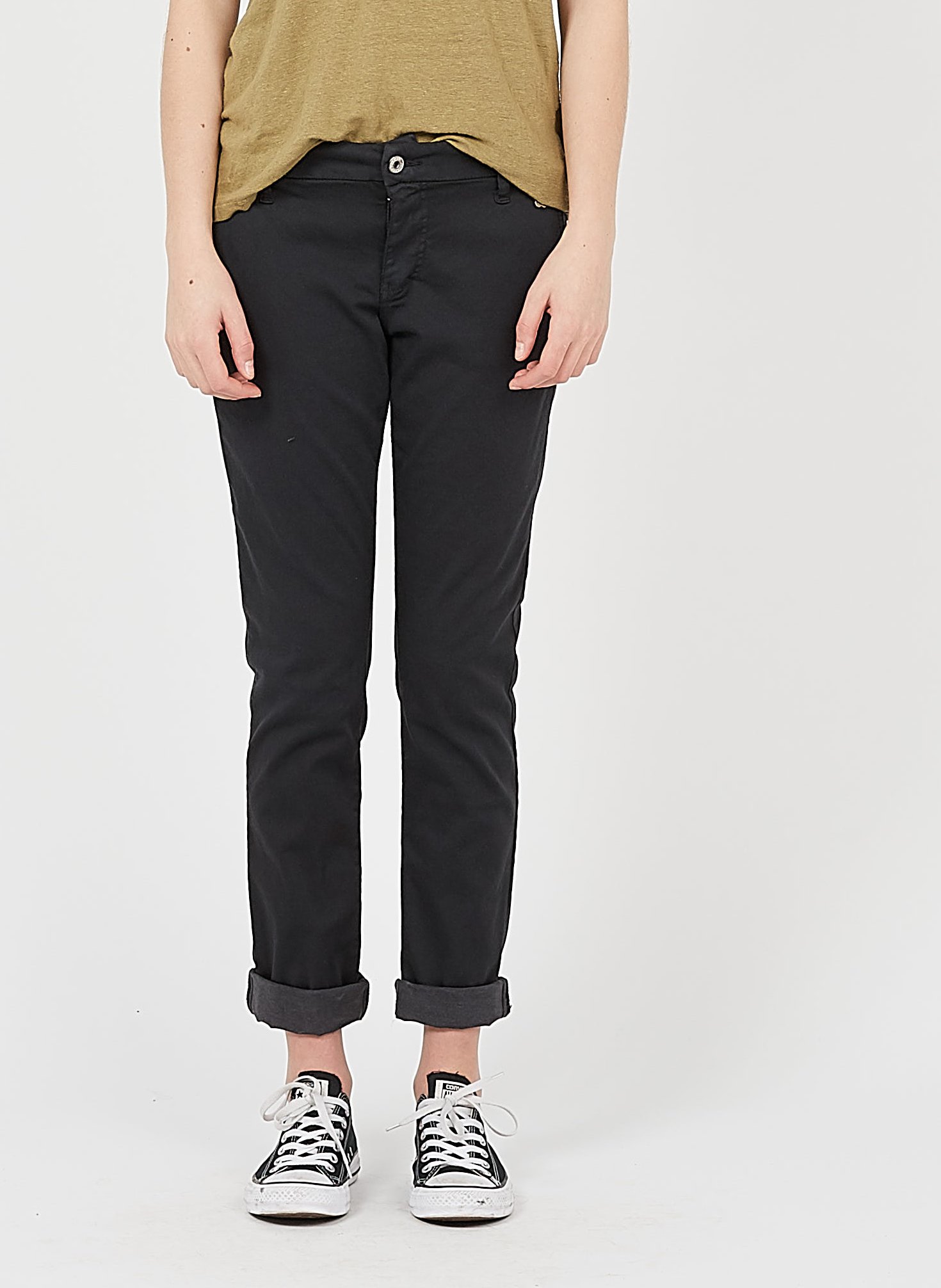 Pantaloni Chino A Vita Bassa In Cotone Stretch Nero Please - Donna | Place  des Tendances