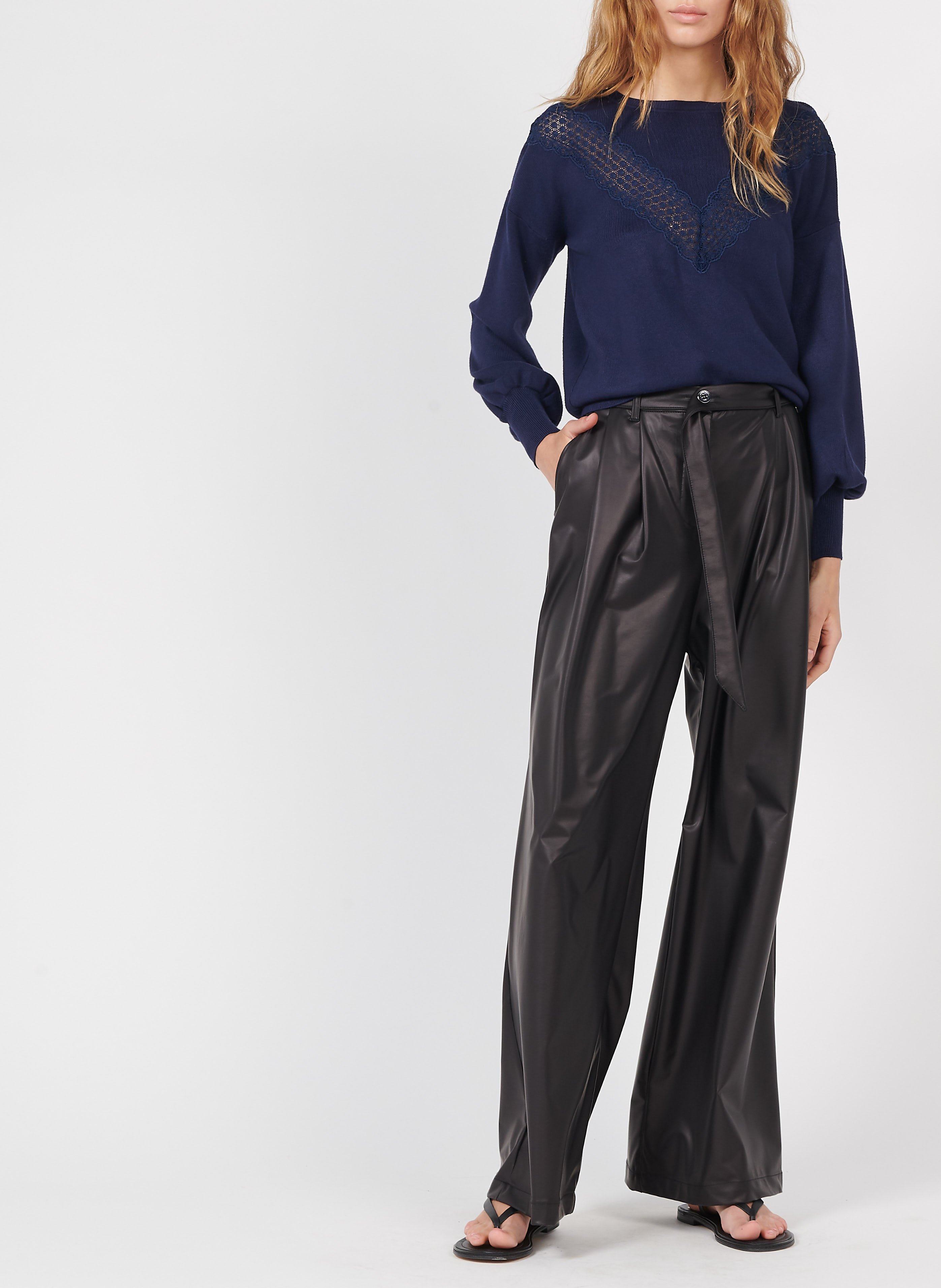 Pantaloni Larghi A Vita Alta In Similpelle Nero Please - Donna | Place des  Tendances