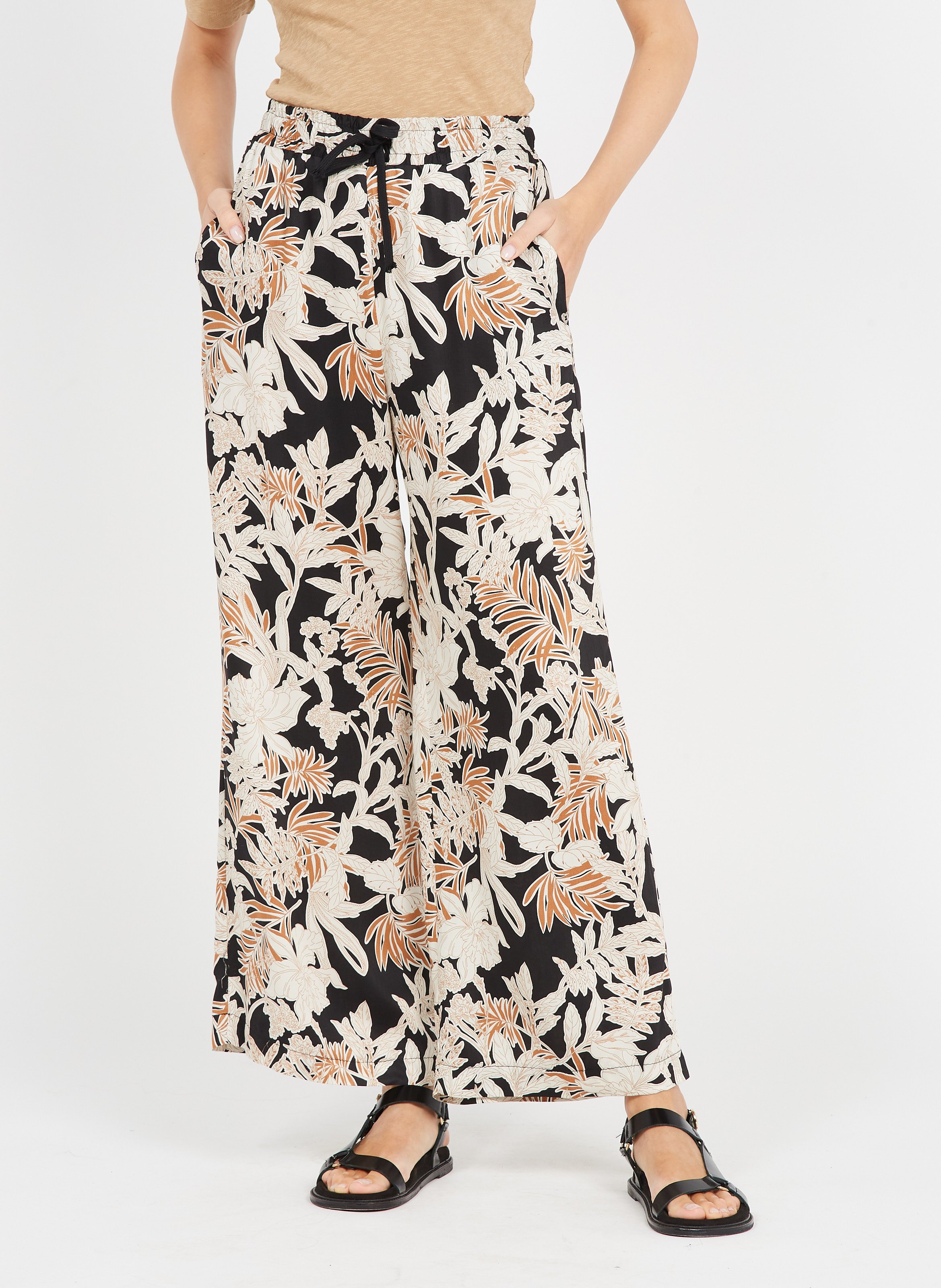 Pantaloni Larghi Stampa Vegetale Nero Please - Donna | Place des Tendances
