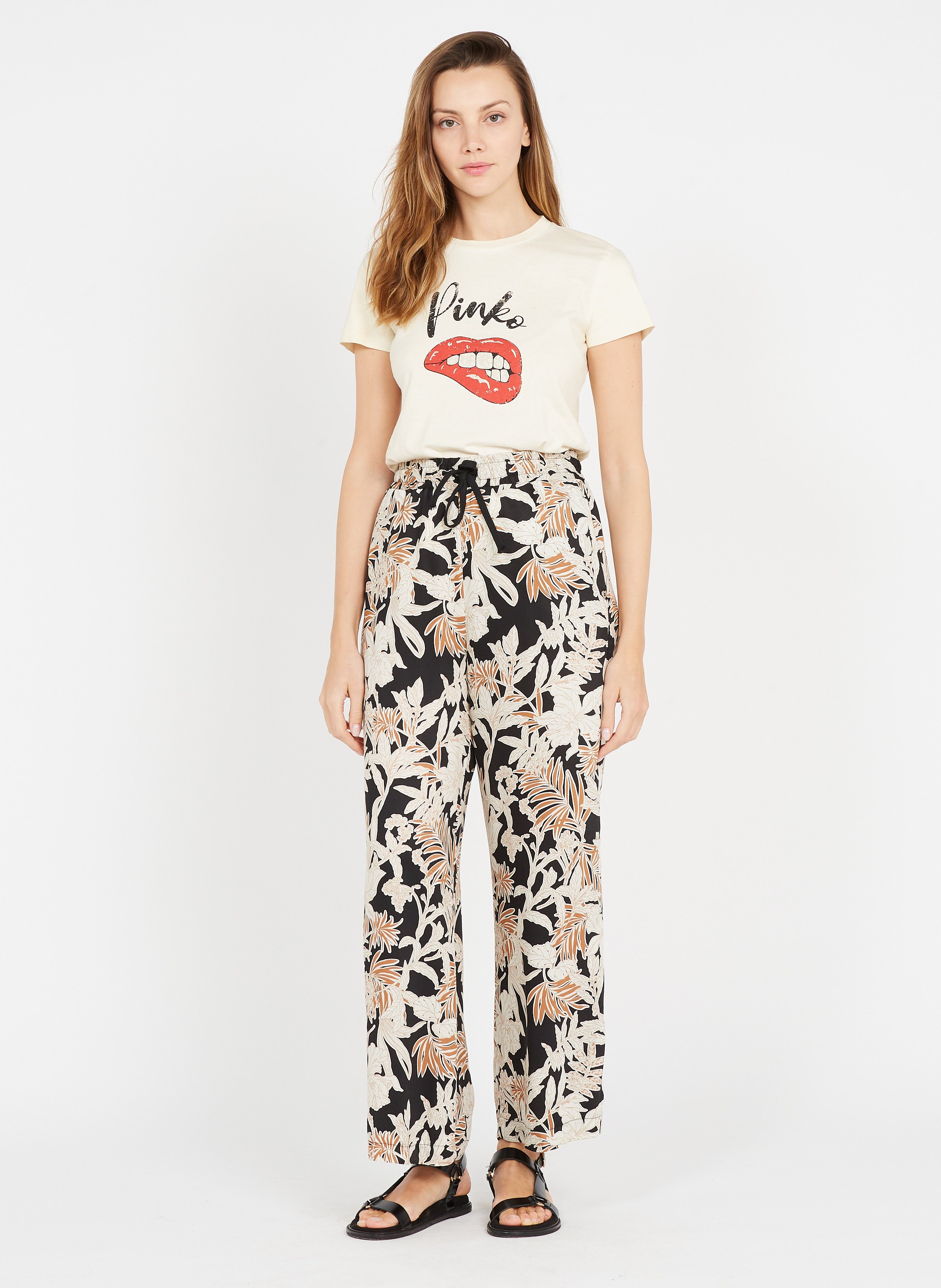 Pantaloni Larghi Stampa Vegetale Nero Please - Donna | Place des Tendances