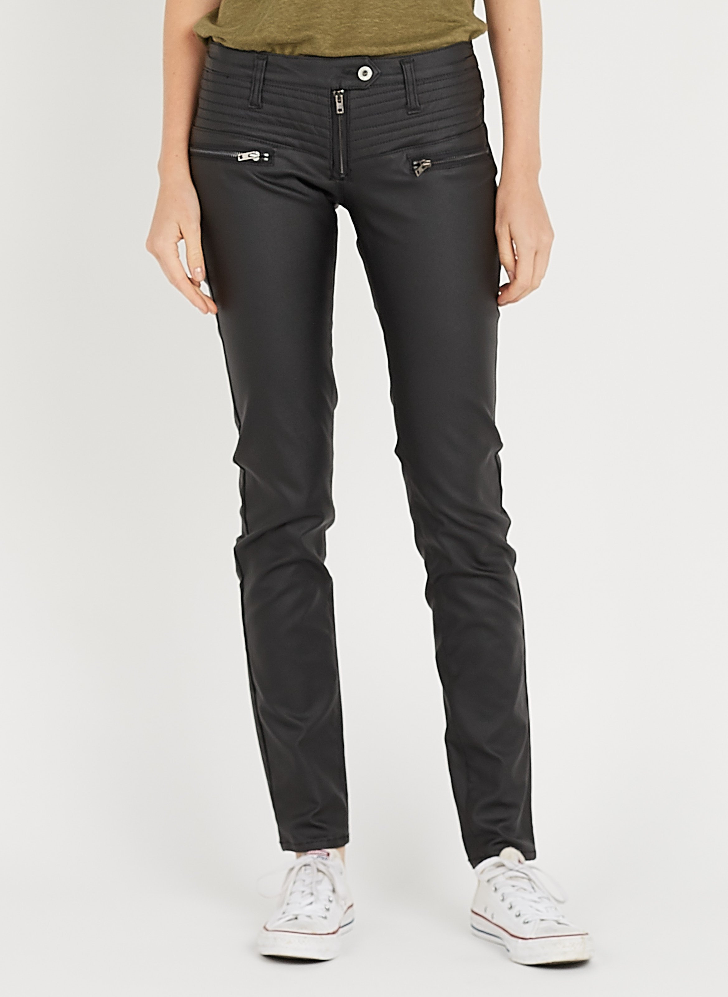 Pantaloni Slim Spalmati A Vita Bassa Nero Please - Donna | Place des  Tendances