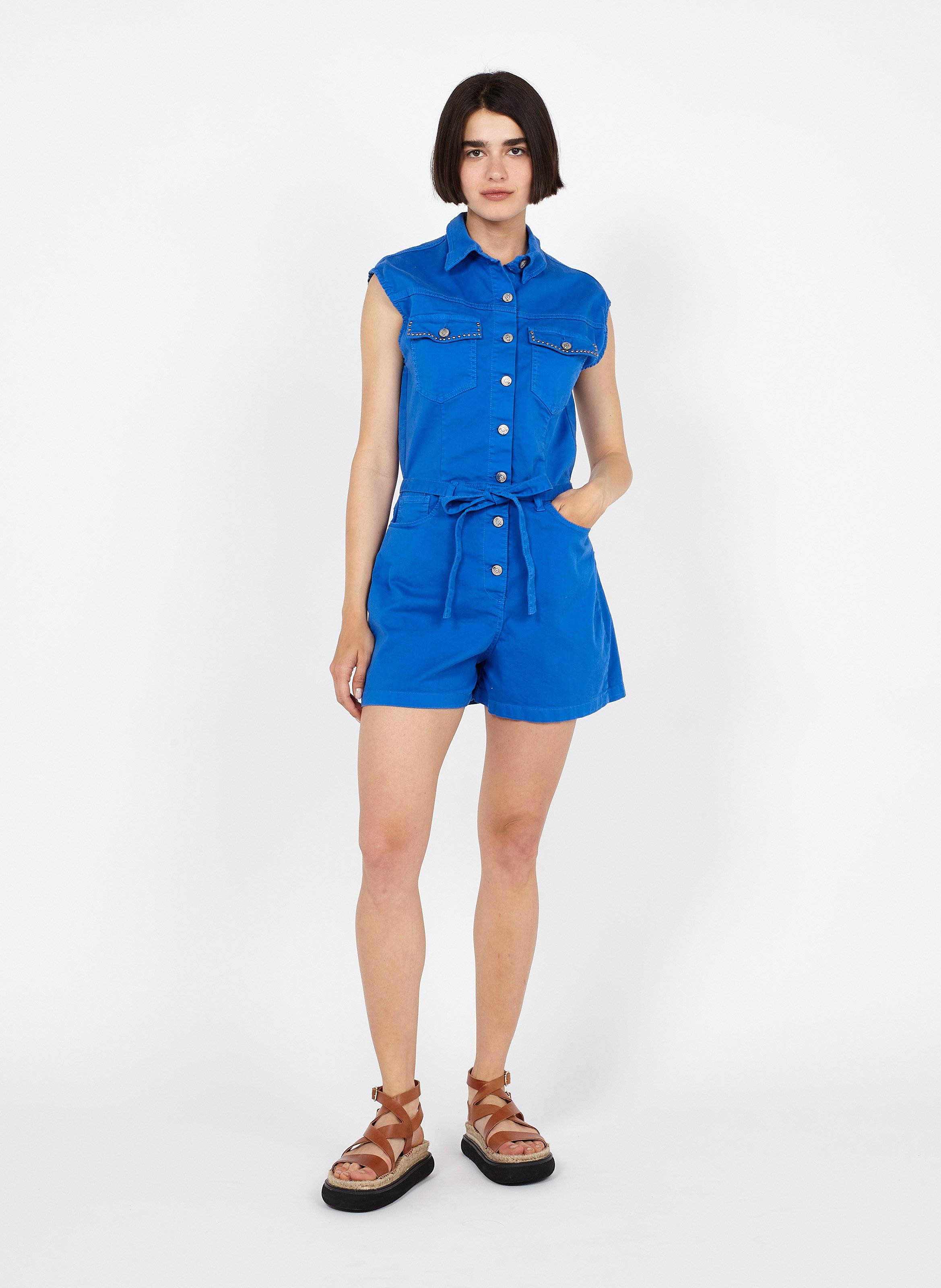 Tuta Corta Con Collo Classico In Jeans Satin Sky Please - Donna | Place des  Tendances