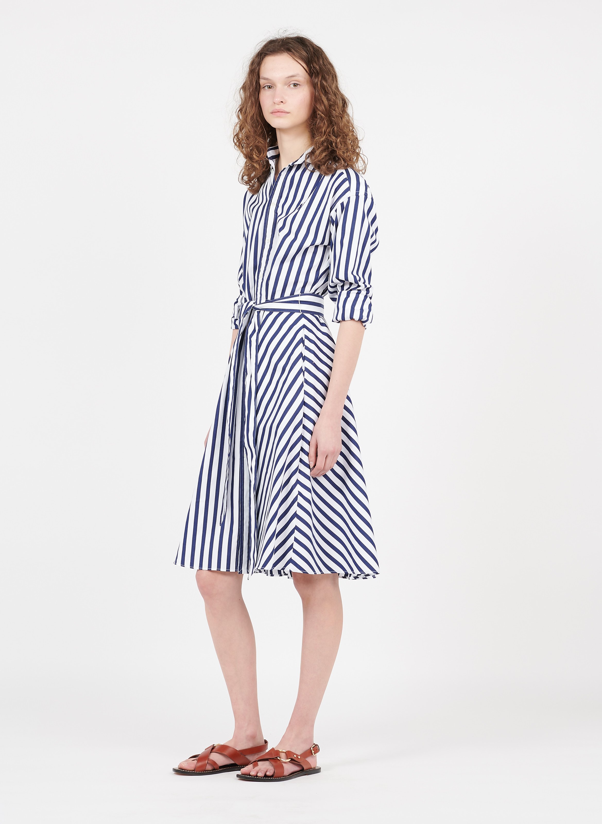 Abito Longuette A Righe Collo Classico In Cotone 970a Navy/white Polo Ralph  Lauren - Donna | Place des Tendances