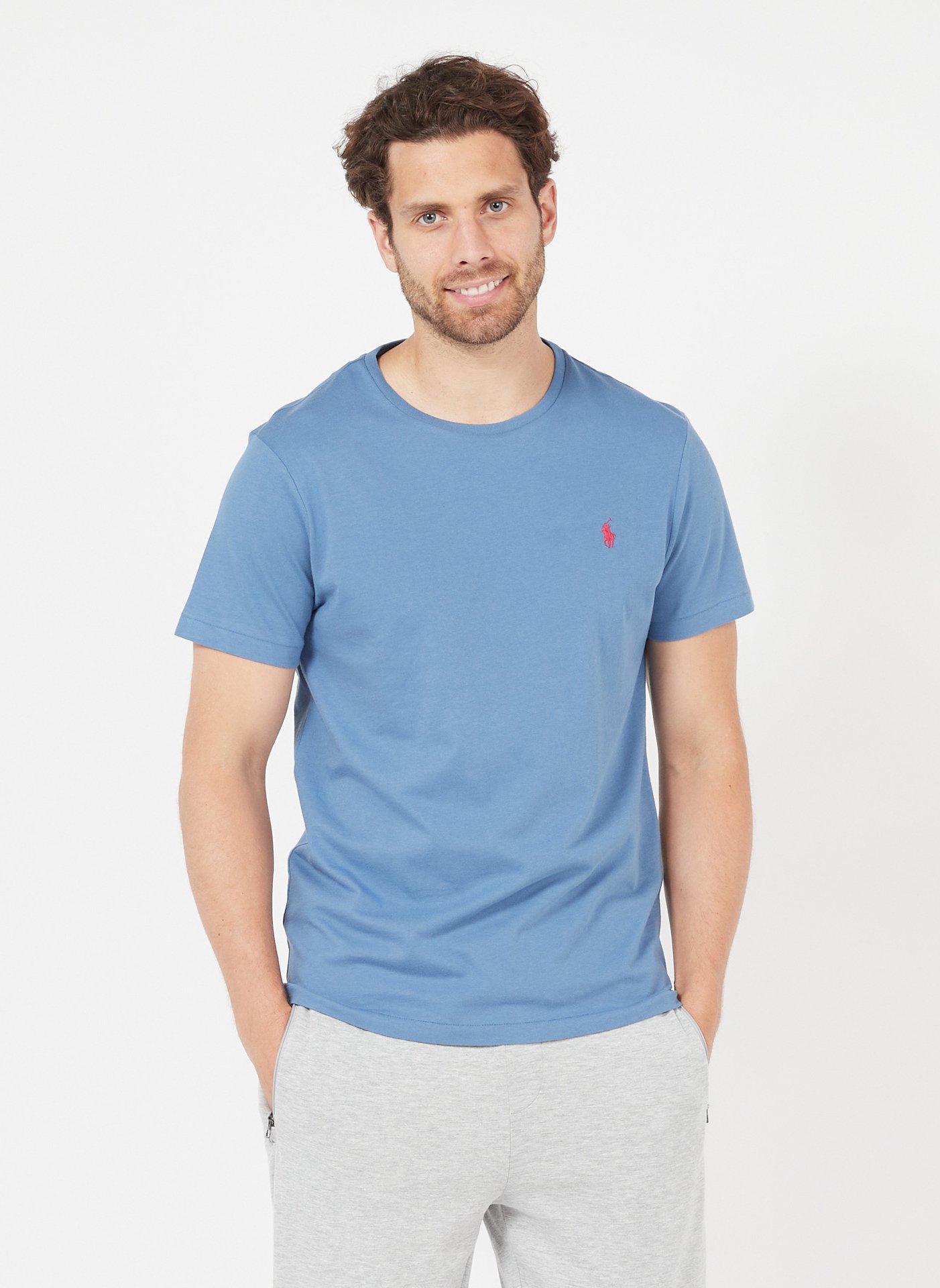 BLUE COTTON T-SHIRT WITH FRONT LOGO EMBROIDERY - POLO RALPH LAUREN -  Carbone Boutique