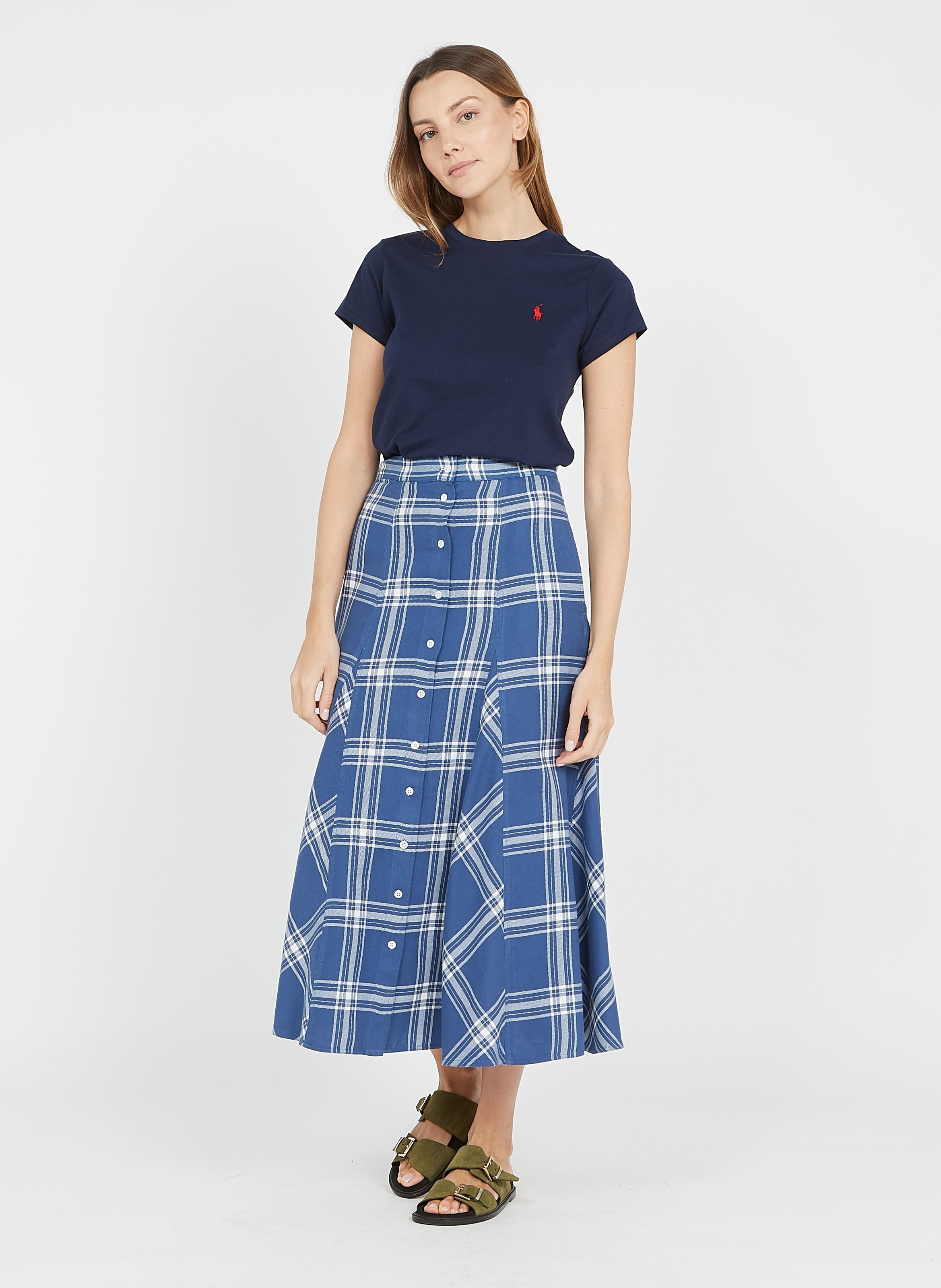 Gonna Midi A Quadri Con Bottoni In Cotone Blue Polo Ralph Lauren - Donna |  Place des Tendances