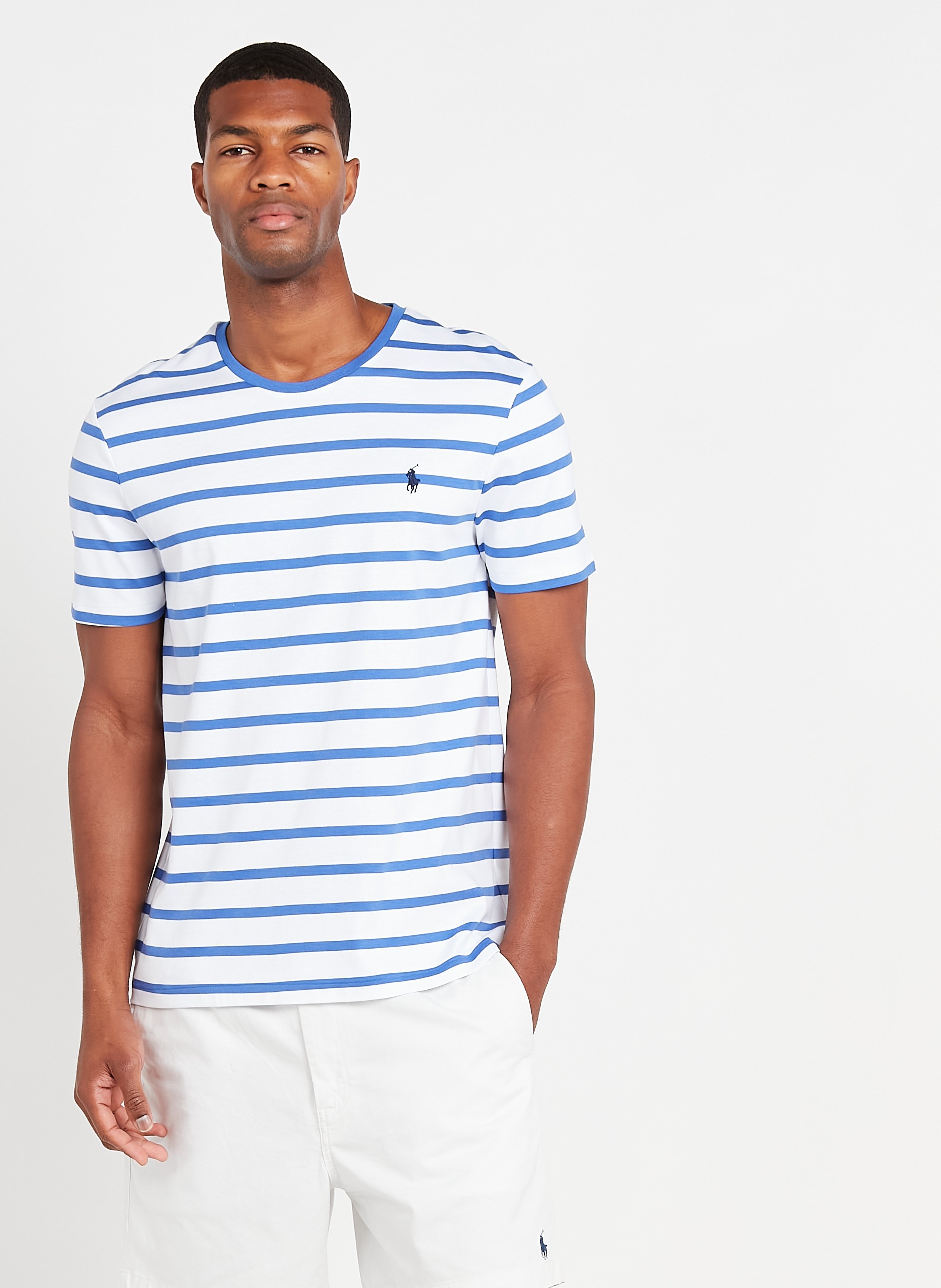 T-shirt Scollo Tondo Regular Fit A Righe In Cotone White Polo Ralph Lauren  - Uomo | Place des Tendances