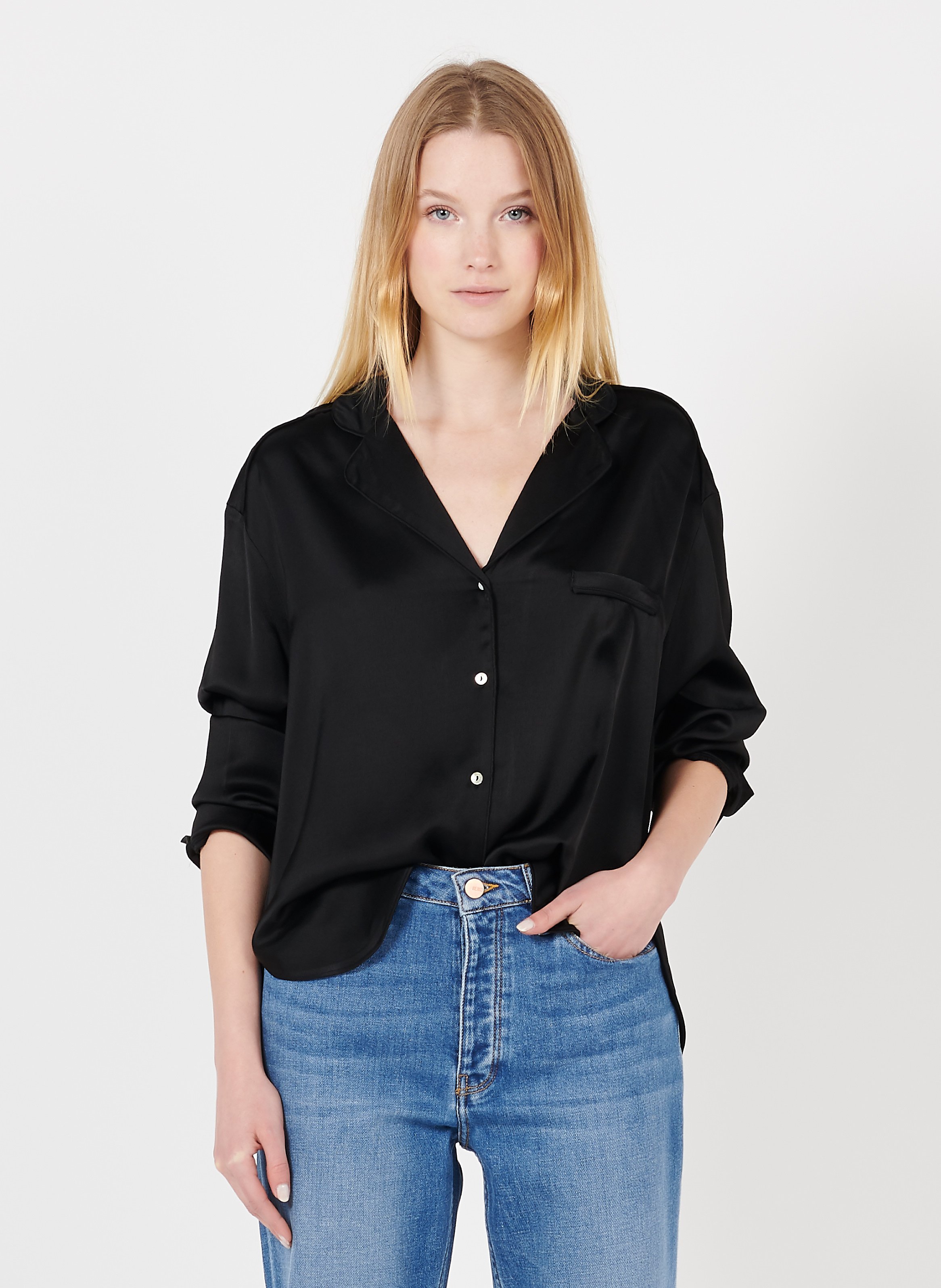camicia raso nera donna