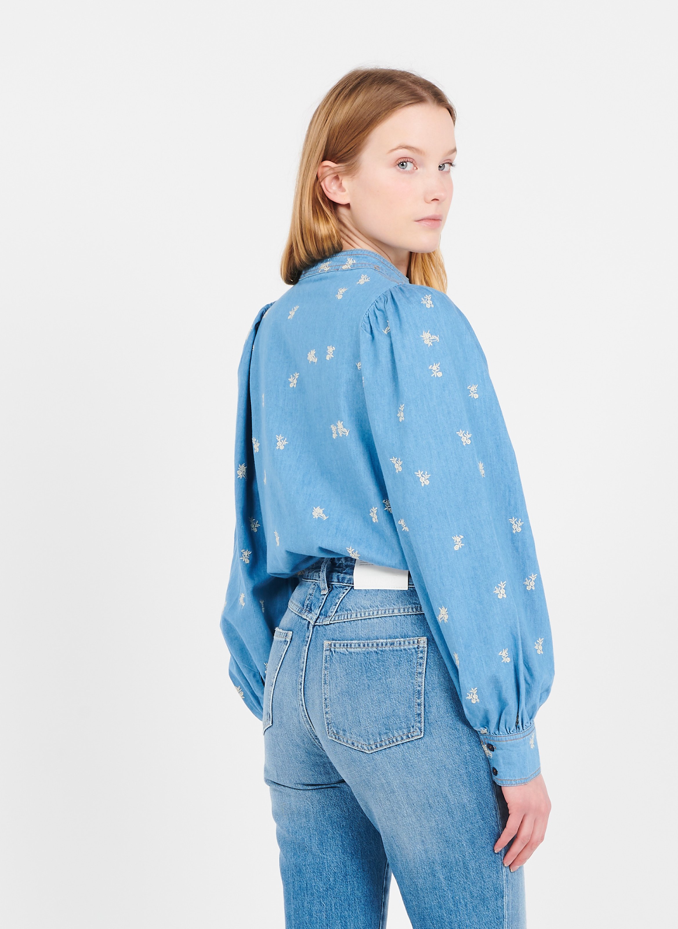 Top Scollo Tondo In Jeans Con Fiori Ricamati Light Blue Denim Second Female  - Donna | Place des Tendances