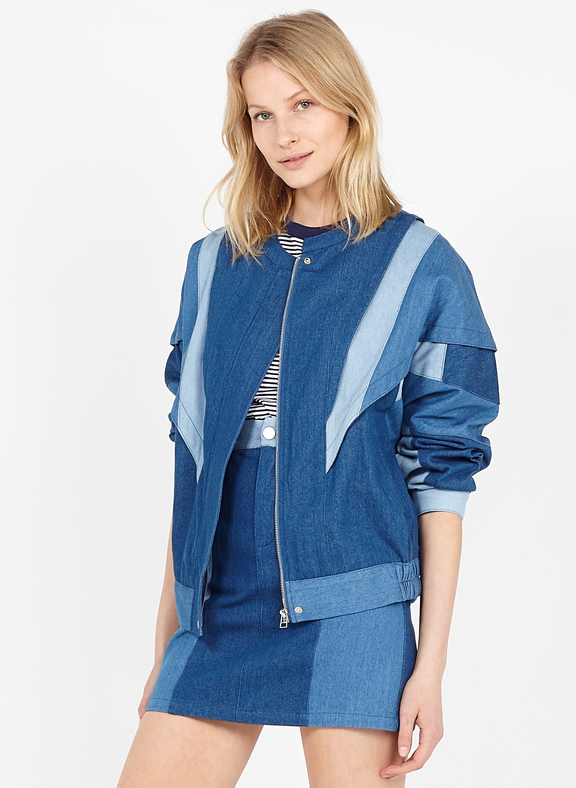 Giubbotto Con Collo Alla Coreana In Jeans Blue See U Soon - Donna | Place  des Tendances