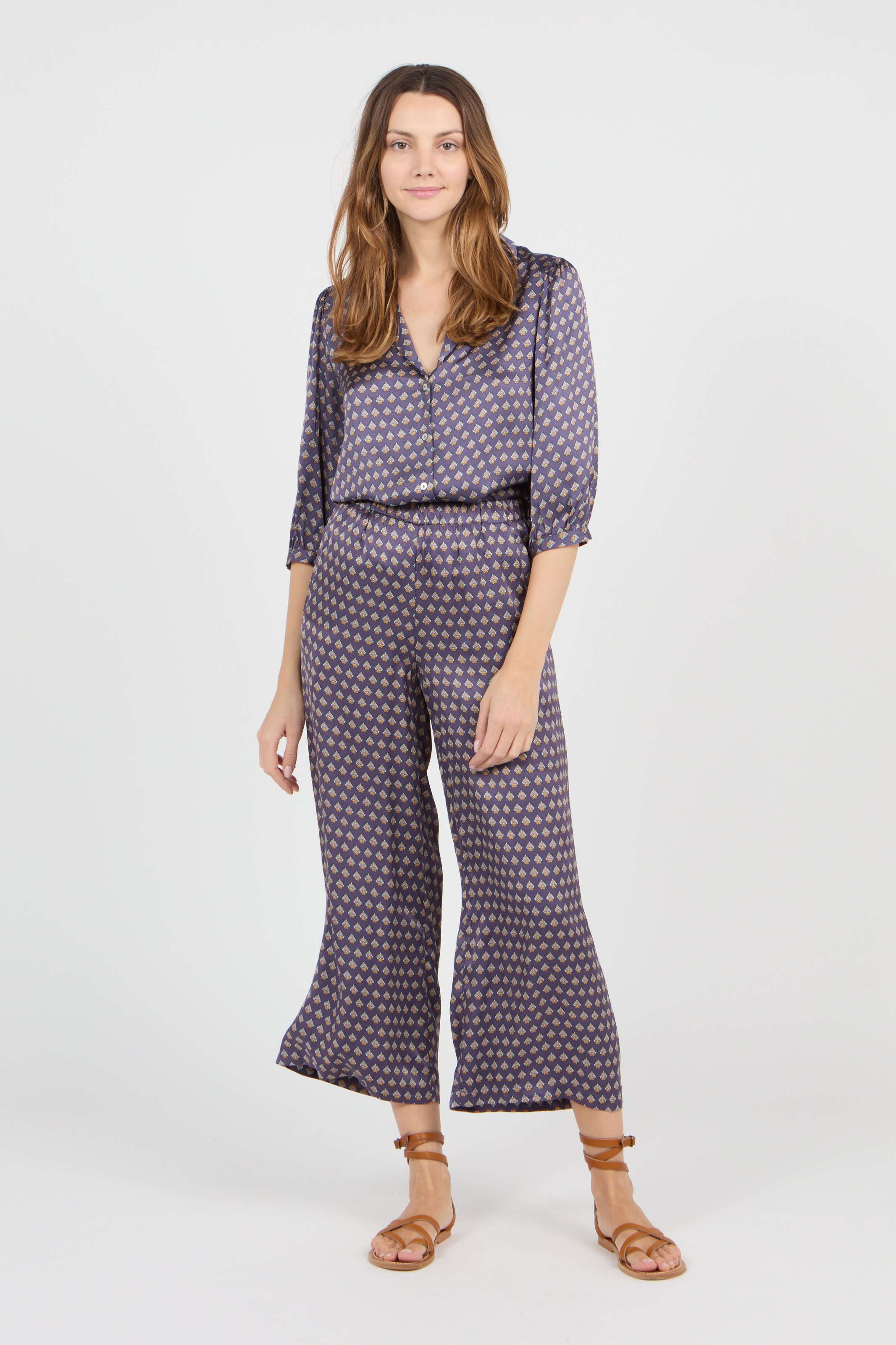 Pantaloni Morbidi In Viscosa Con Graziosa Stampa Purple See U Soon - Donna  | Place des Tendances
