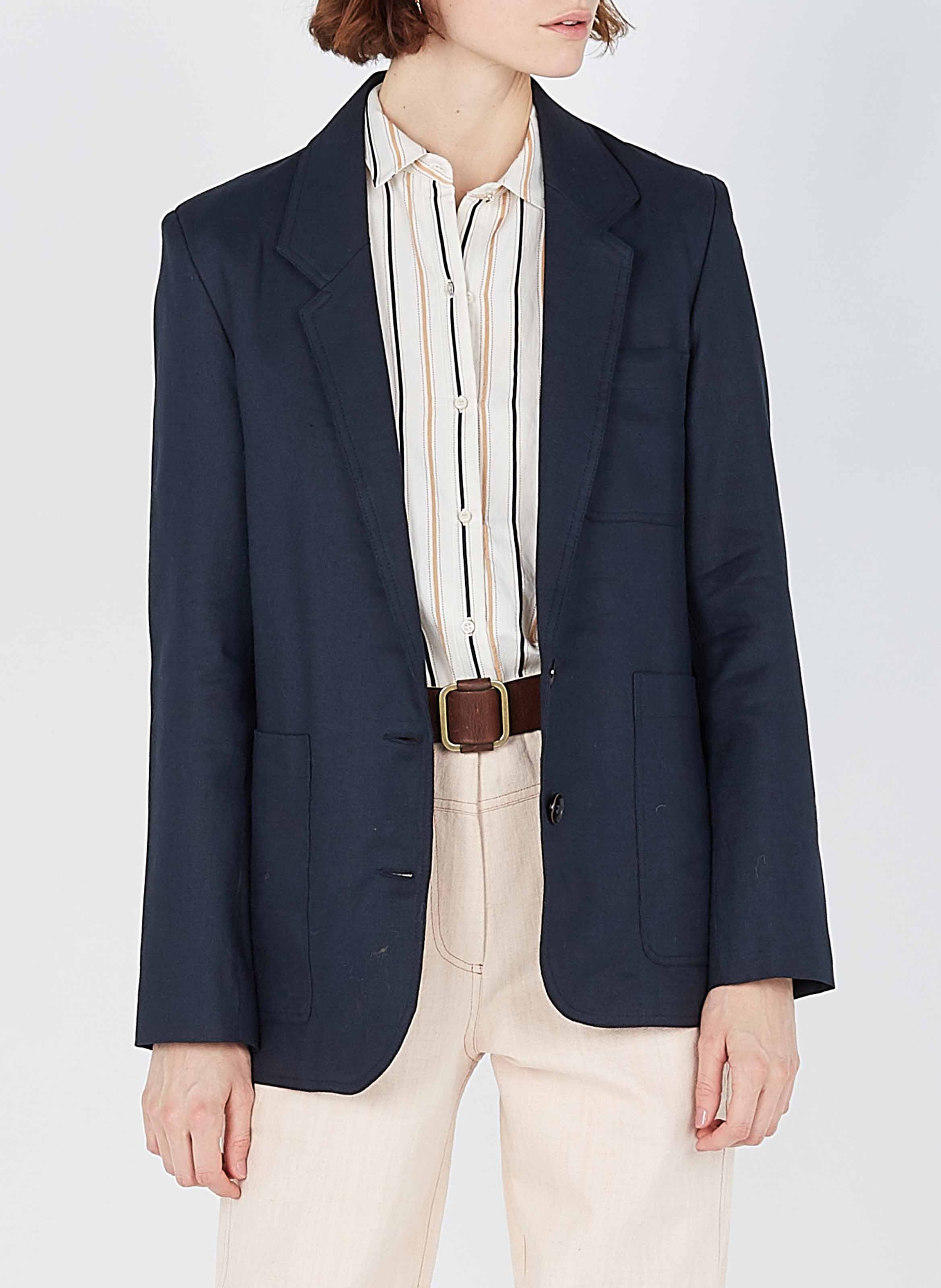 Giacca Con Revers In Cotone E Lino Dark Navy Sessun - Donna | Place des  Tendances