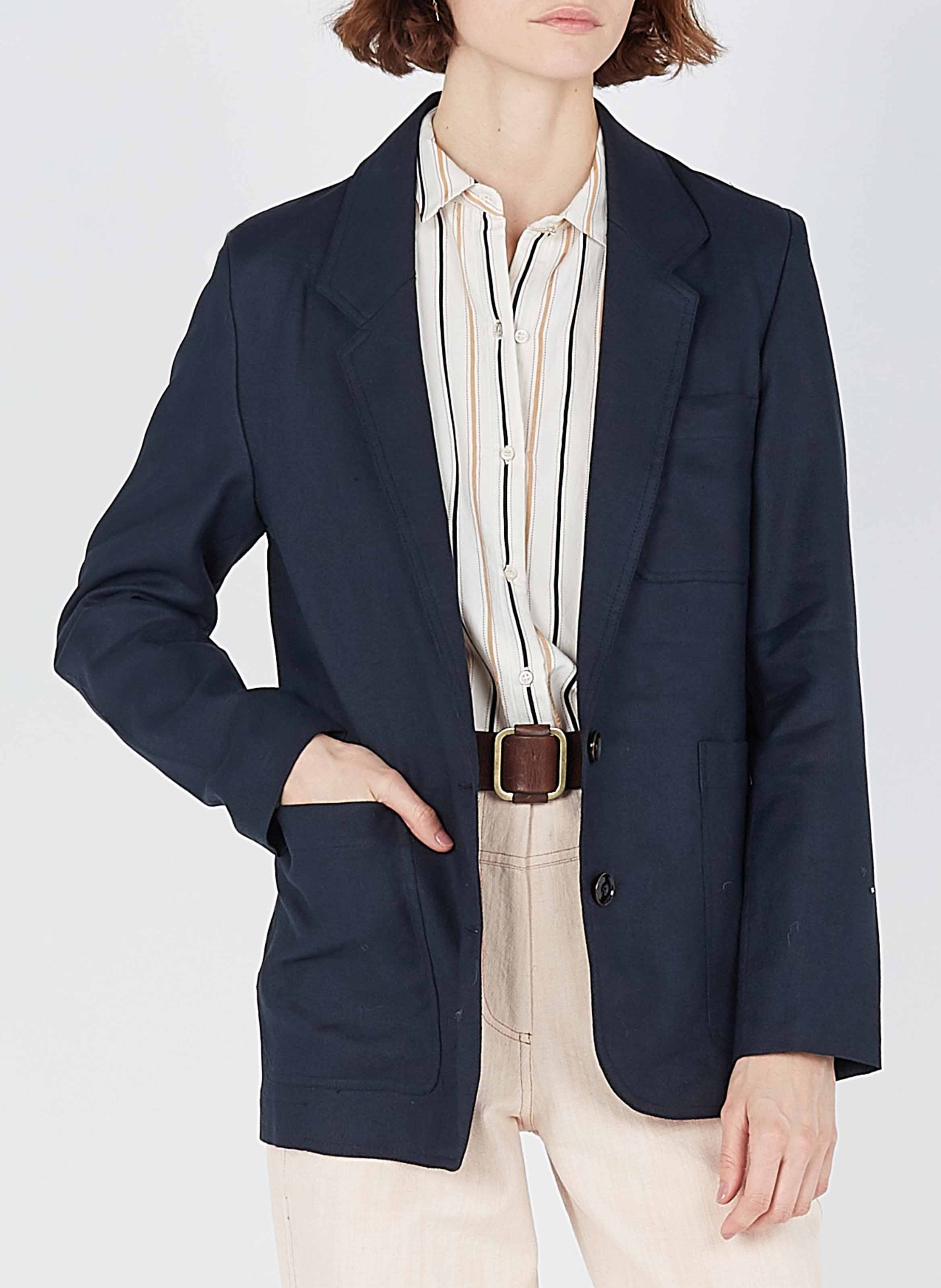 Giacca Con Revers In Cotone E Lino Dark Navy Sessun - Donna | Place des  Tendances