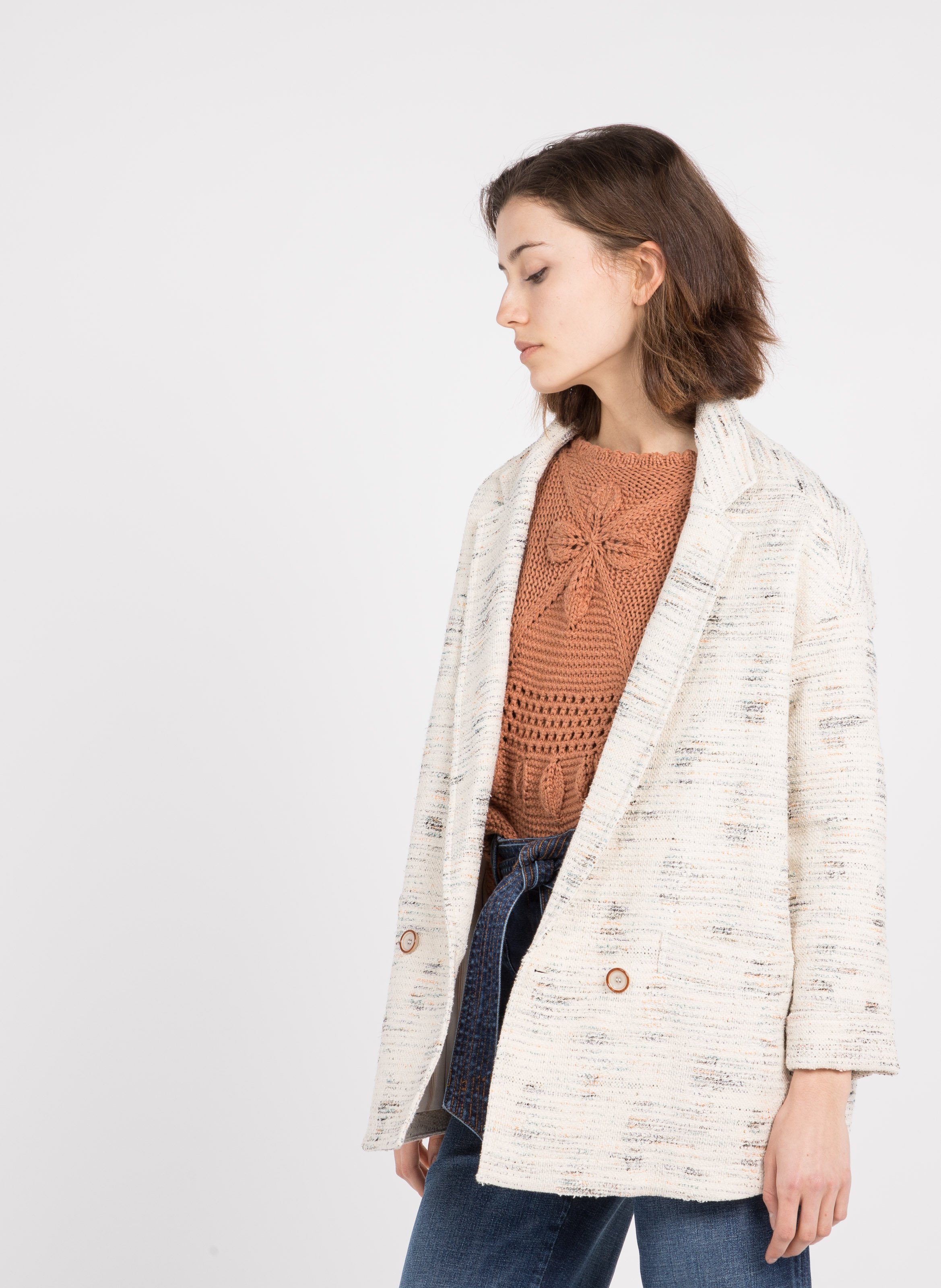 Giacca Con Revers In Misto Cotone Bloom Ivory Sessun - Donna | Place des  Tendances
