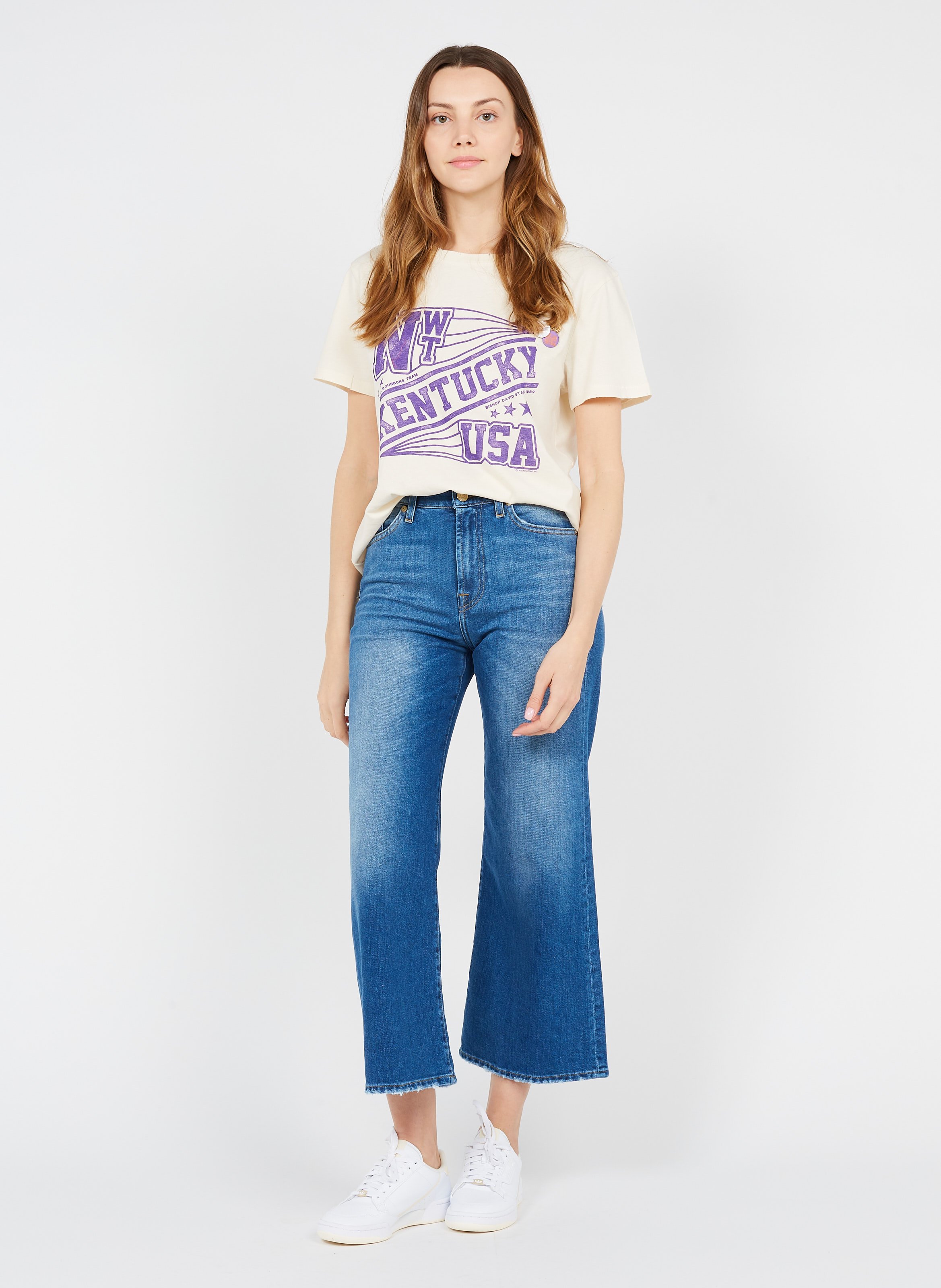 Pantaloni A Pinocchietto Larghi In Cotone Mid Blue 7 For All Mankind -  Donna | Place des Tendances