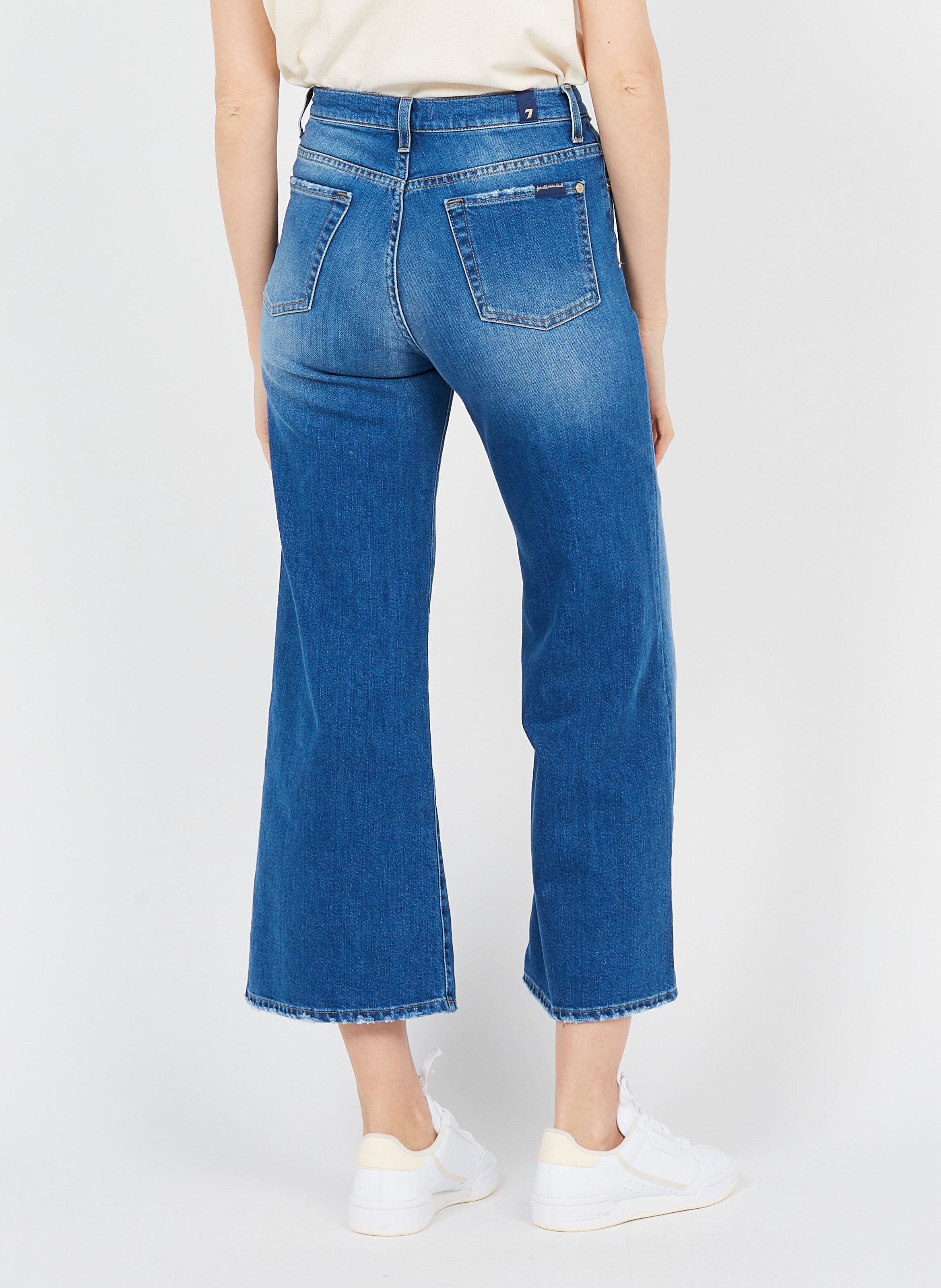 Pantaloni A Pinocchietto Larghi In Cotone Mid Blue 7 For All Mankind -  Donna | Place des Tendances