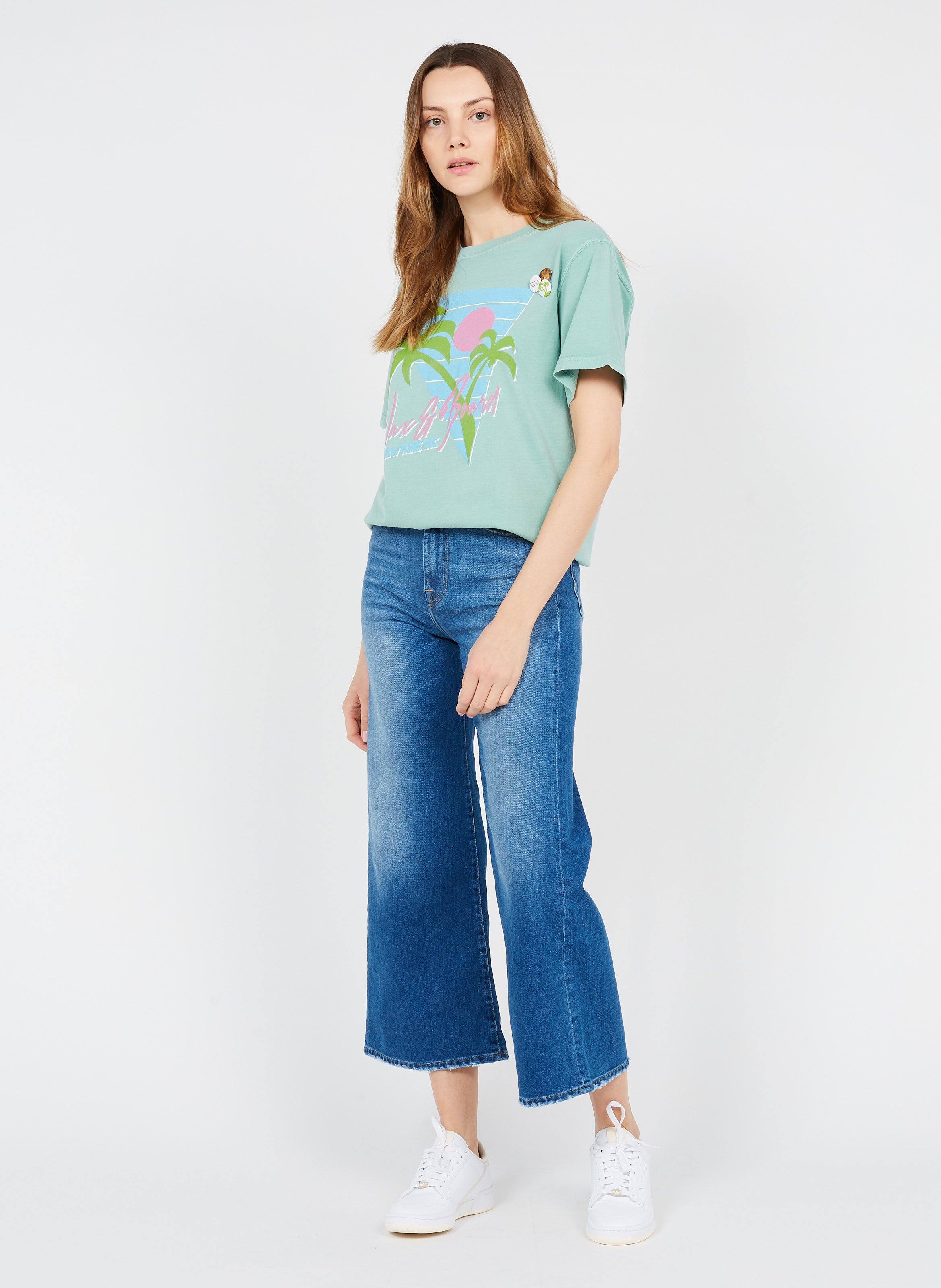 Pantaloni A Pinocchietto Larghi In Cotone Mid Blue 7 For All Mankind -  Donna | Place des Tendances