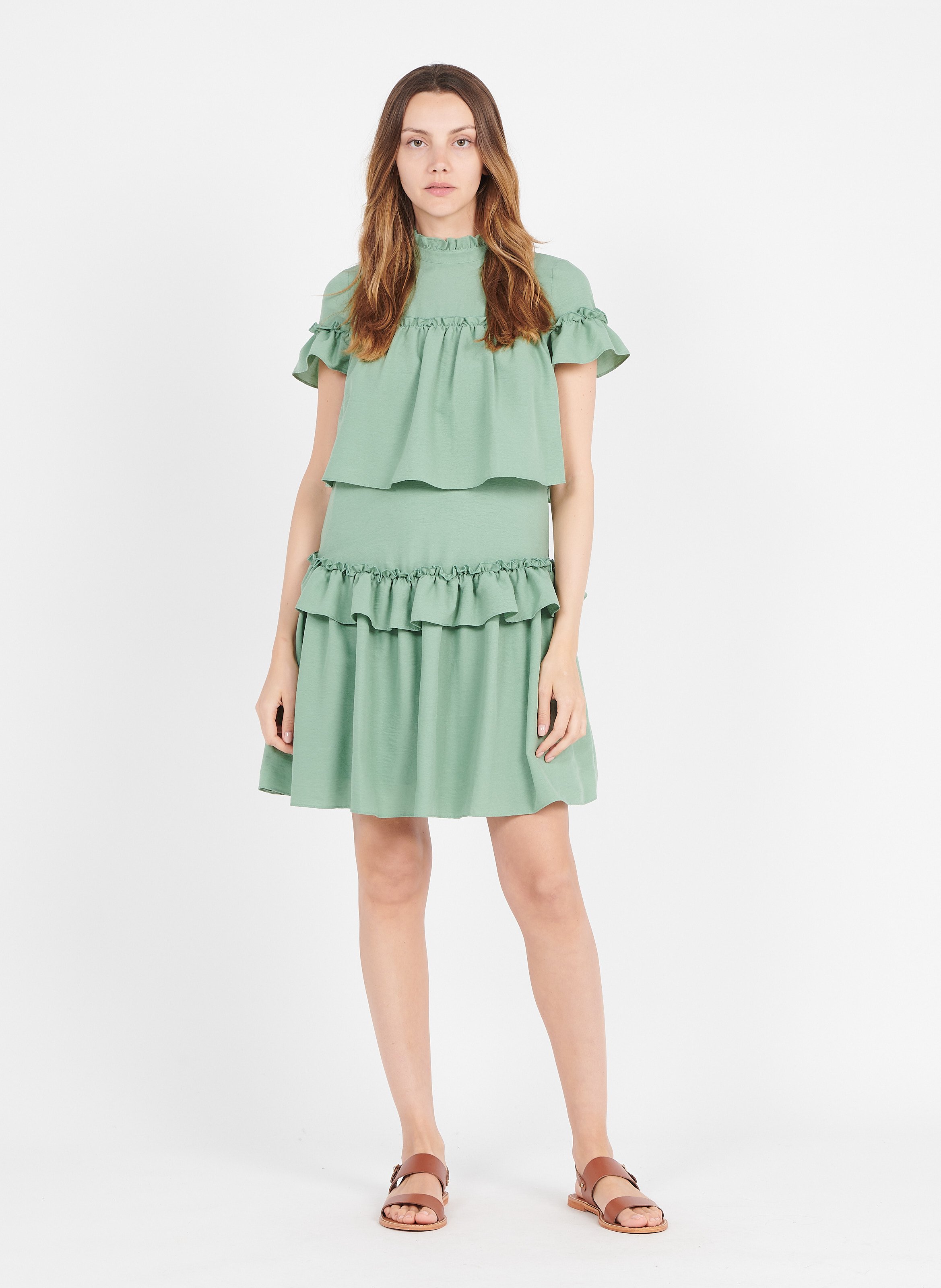 Abito Corto Con Volant Vert D Eau Sinequanone - Donna | Place des Tendances