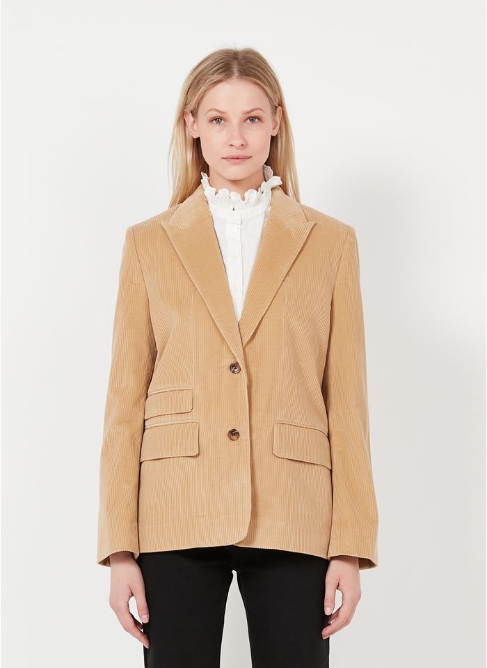SOEUR Giacca con revers in cotone velluto a coste Beige
