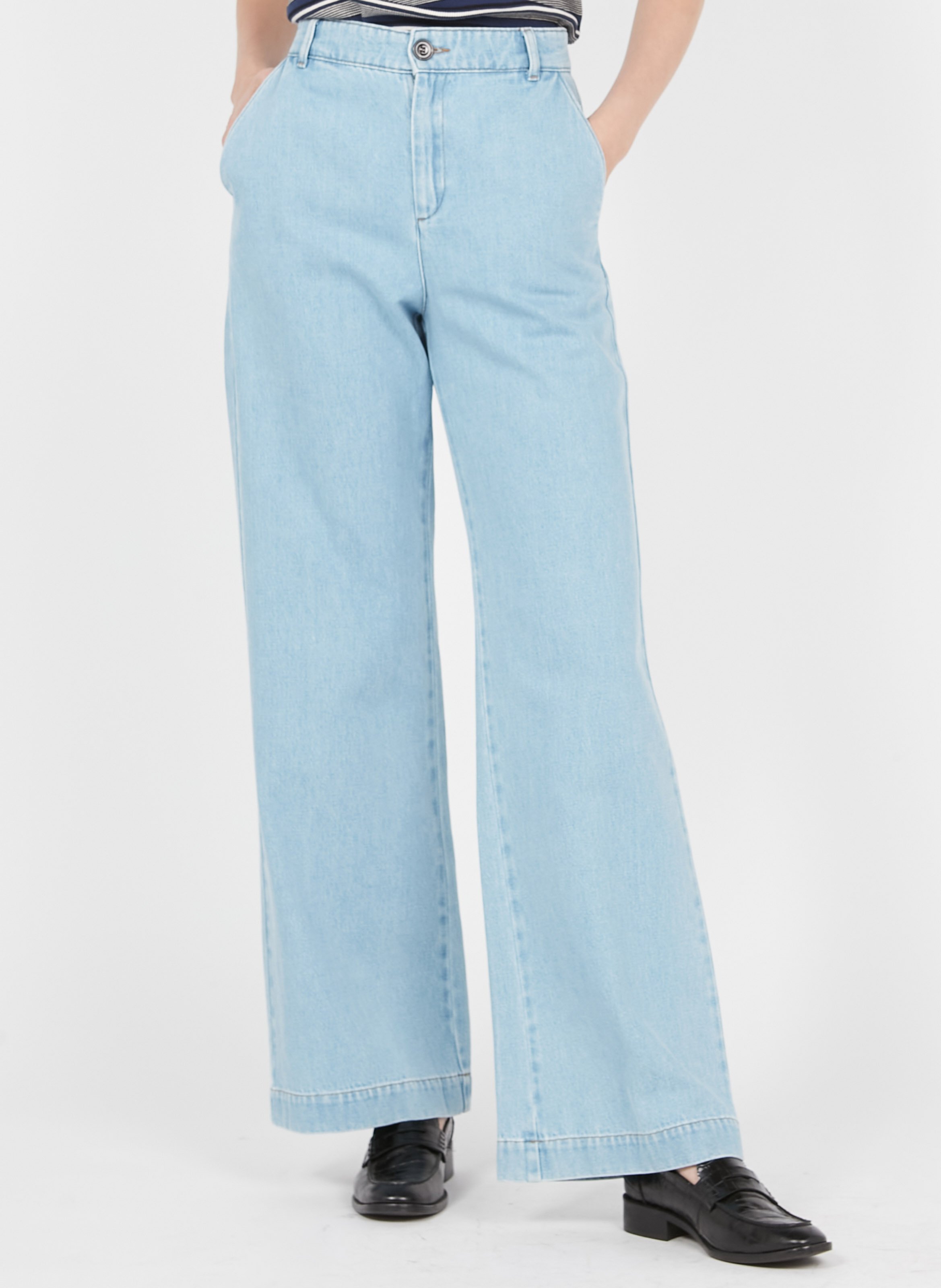 Jeans Larghi In Cotone Effetto Delavé Denim Bleu Delave Soeur - Donna |  Place des Tendances