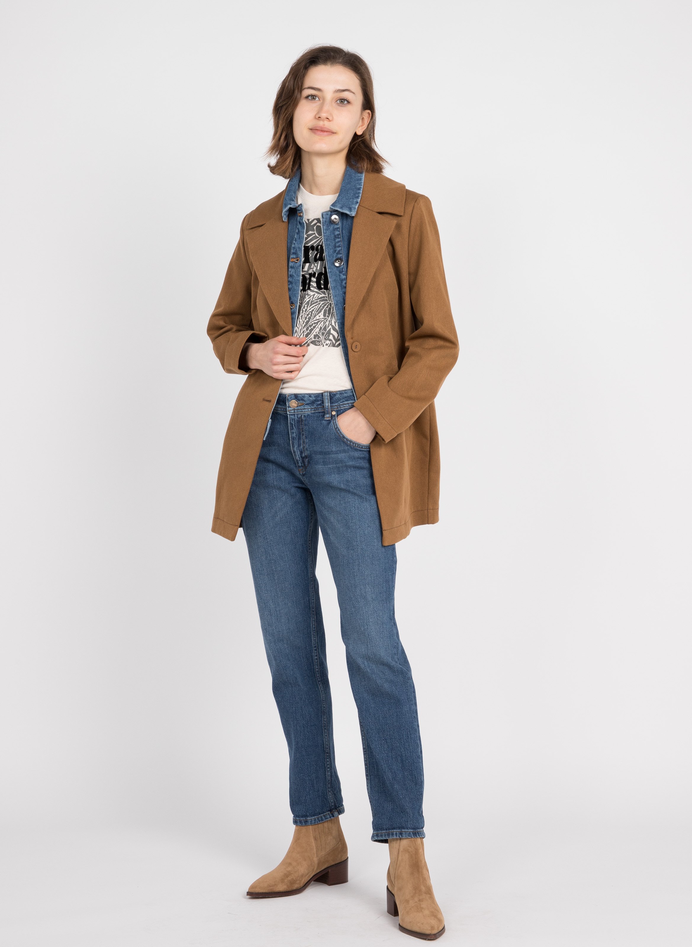 Cappotto Con Revers E Risvolto In Jeans Staccabile Marron I Code - Donna |  Place des Tendances