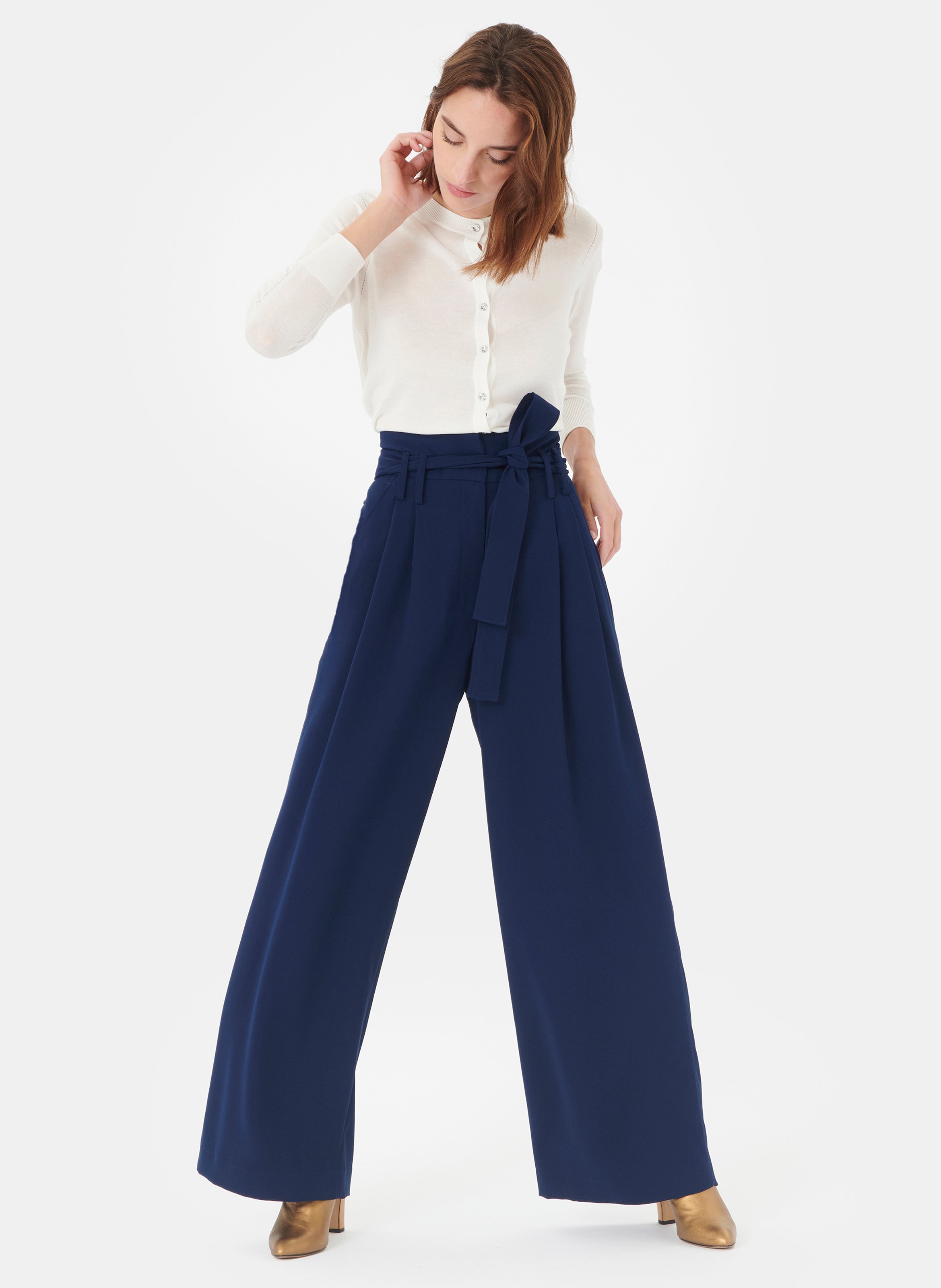 Pantaloni Larghi A Vita Alta In Crêpe Encre Tara Jarmon - Donna | Place des  Tendances