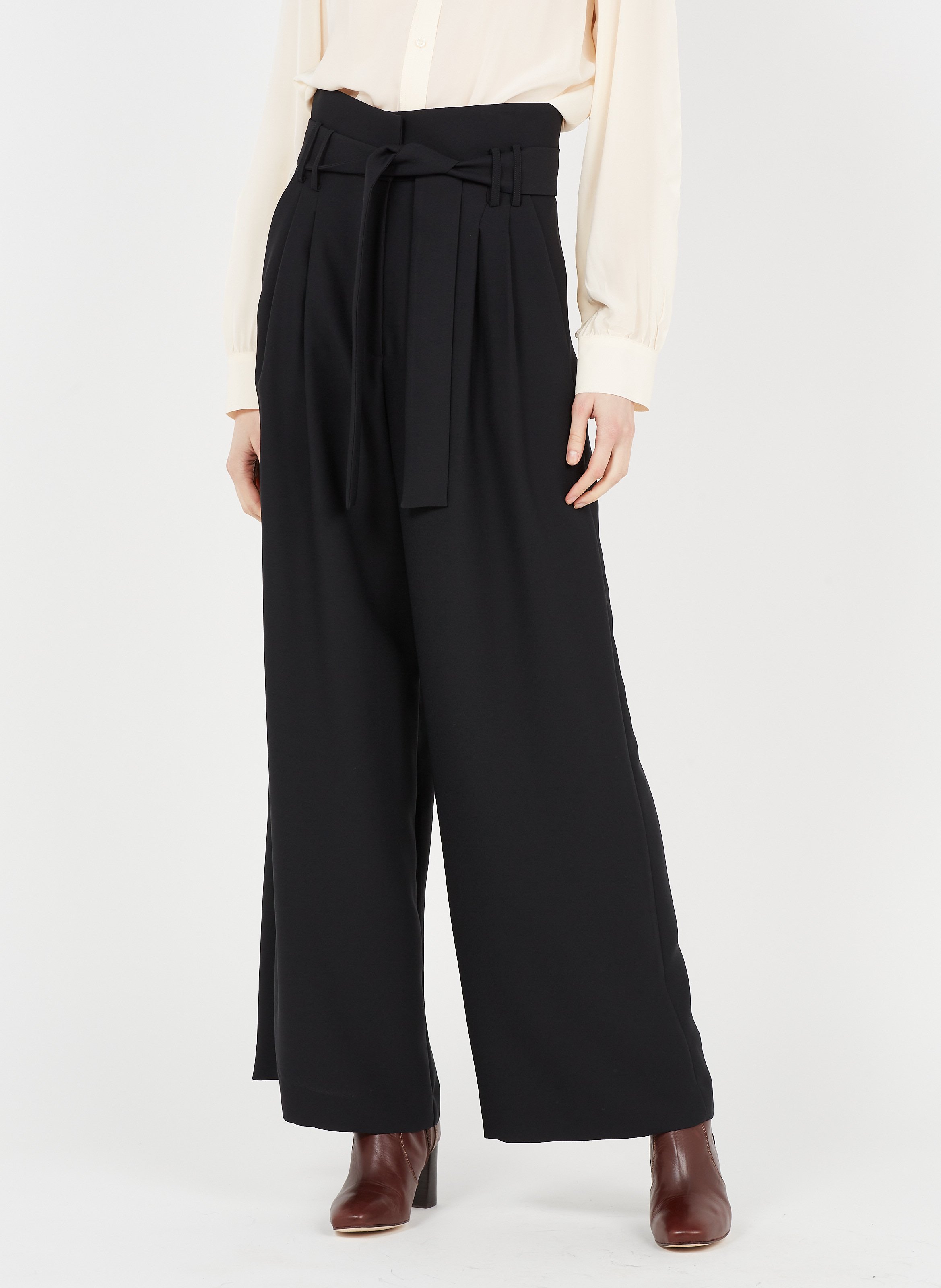 Pantaloni Larghi A Vita Alta In Crêpe Noir Tara Jarmon - Donna | Place des  Tendances
