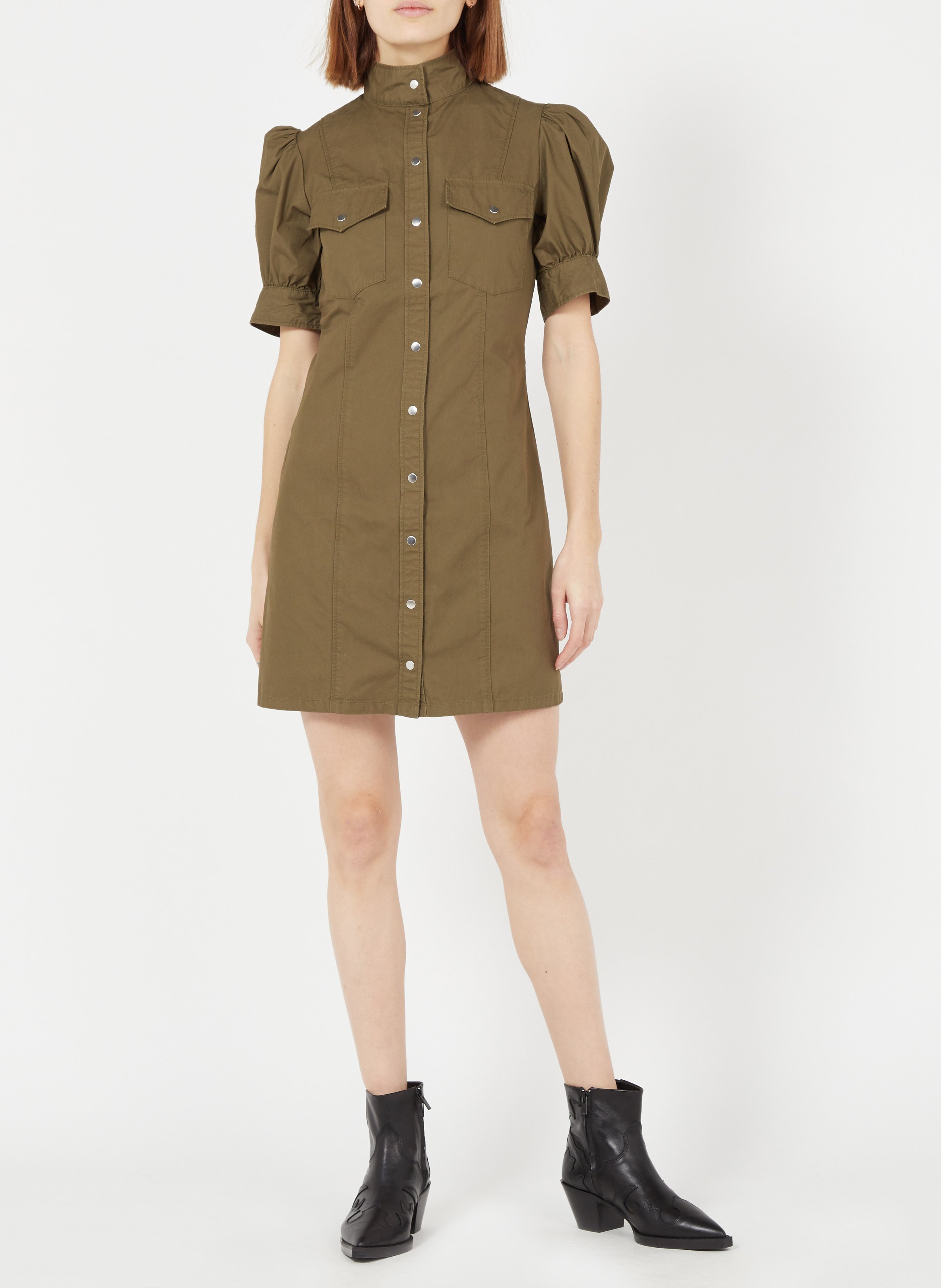 Abito Corto A Collo Alto Con Bottoni In Cotone Military Kaki The Kooples -  Donna | Place des Tendances