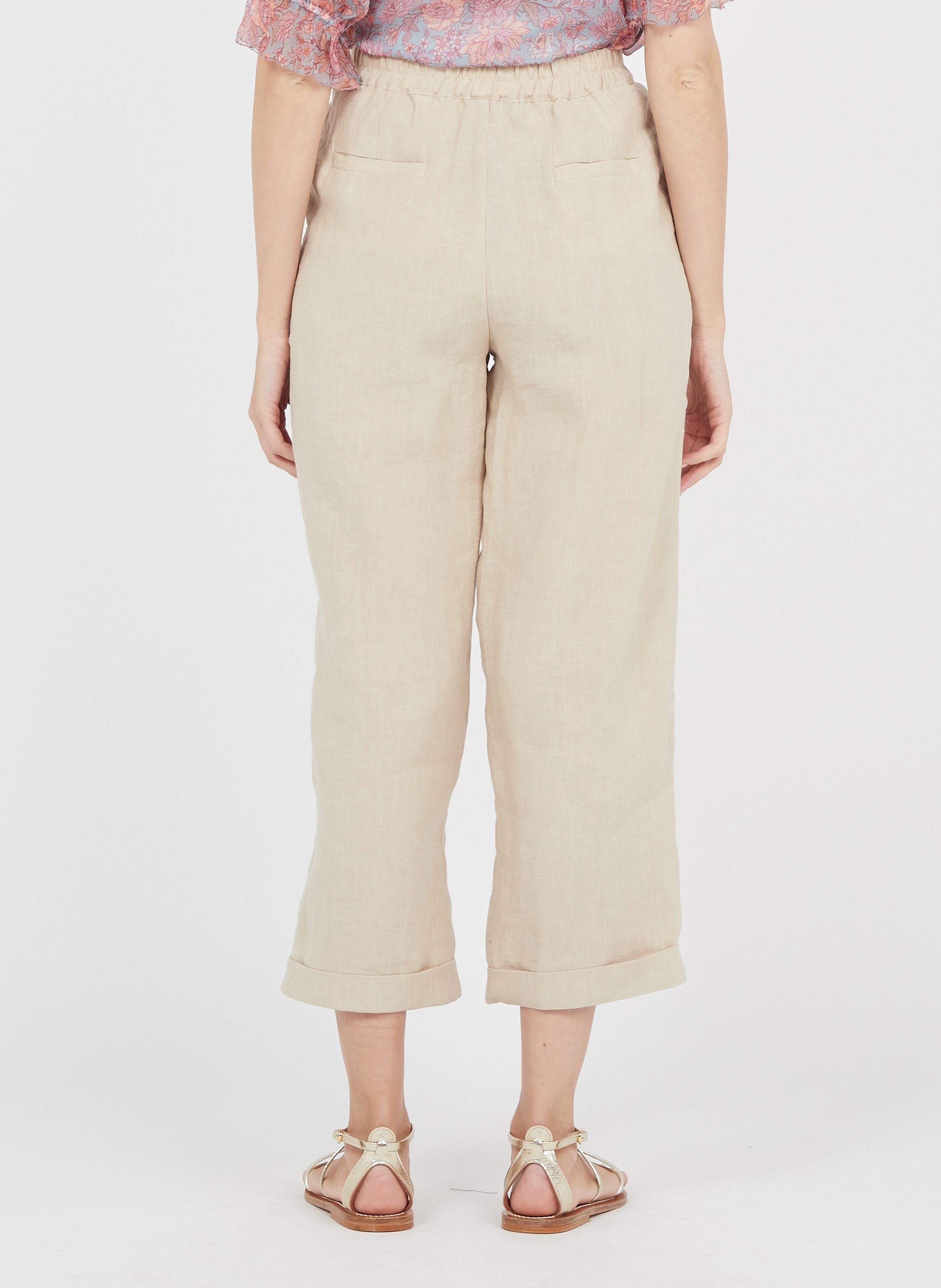 Pantaloni Larghi 7/8 In Lino Beige The Korner - Donna | Place des Tendances
