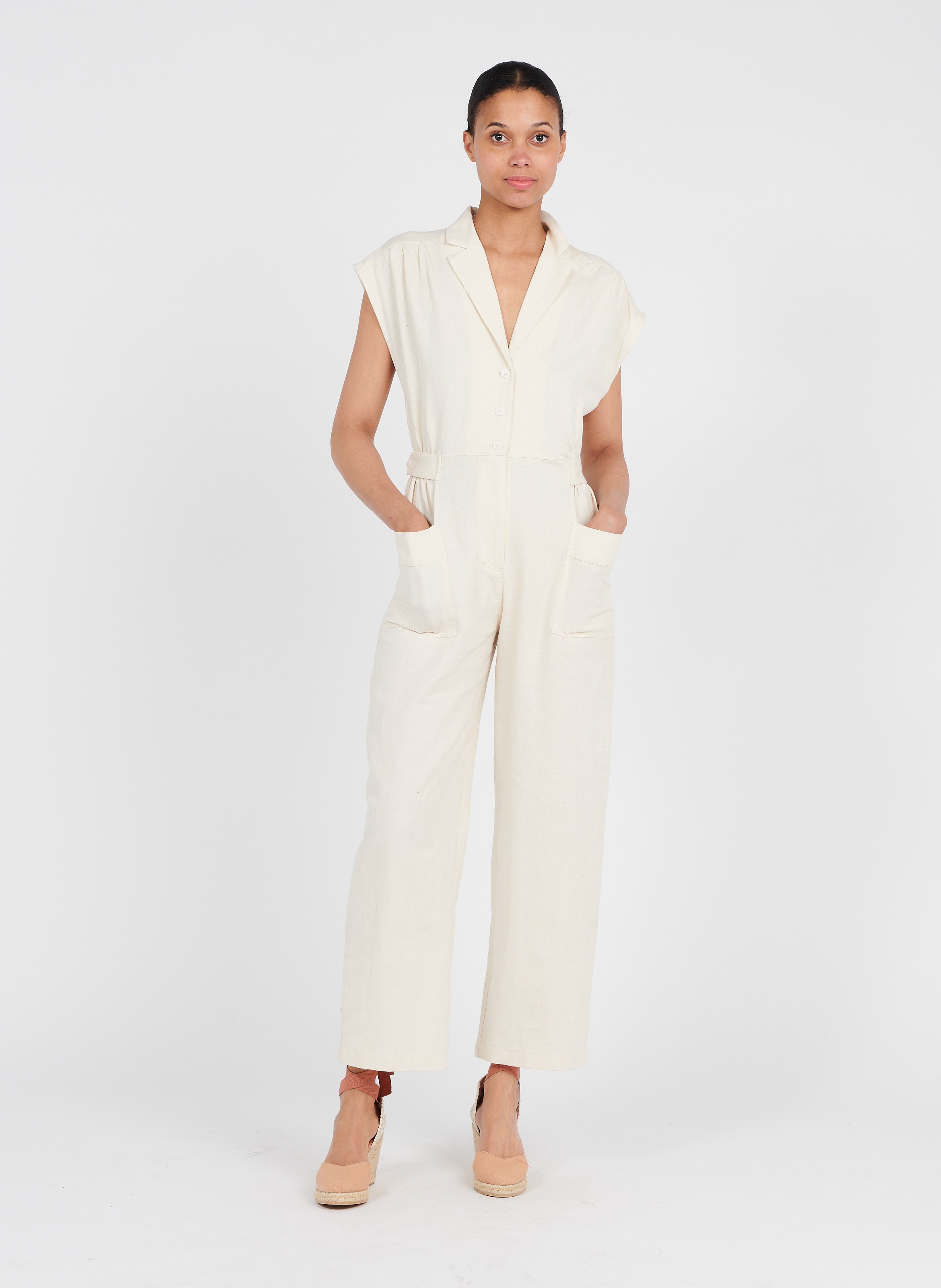 Tuta Larga In Cotone E Lino Offwhite The Korner - Donna | Place des  Tendances