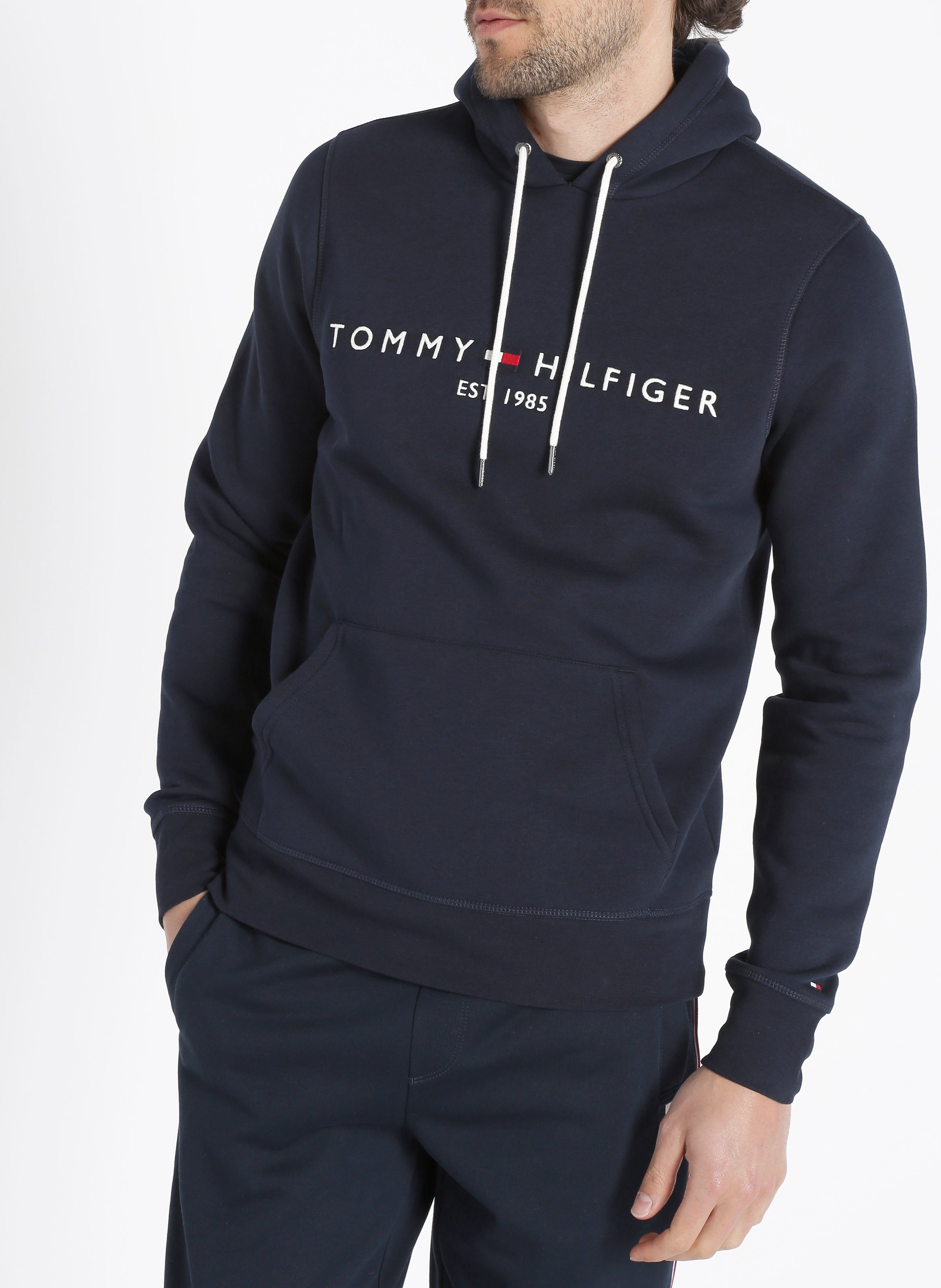 Felpa Regular Fit Con Cappuccio Ricamata In Tessuto Felpato Blue Tommy  Hilfiger - Uomo | Place des Tendances
