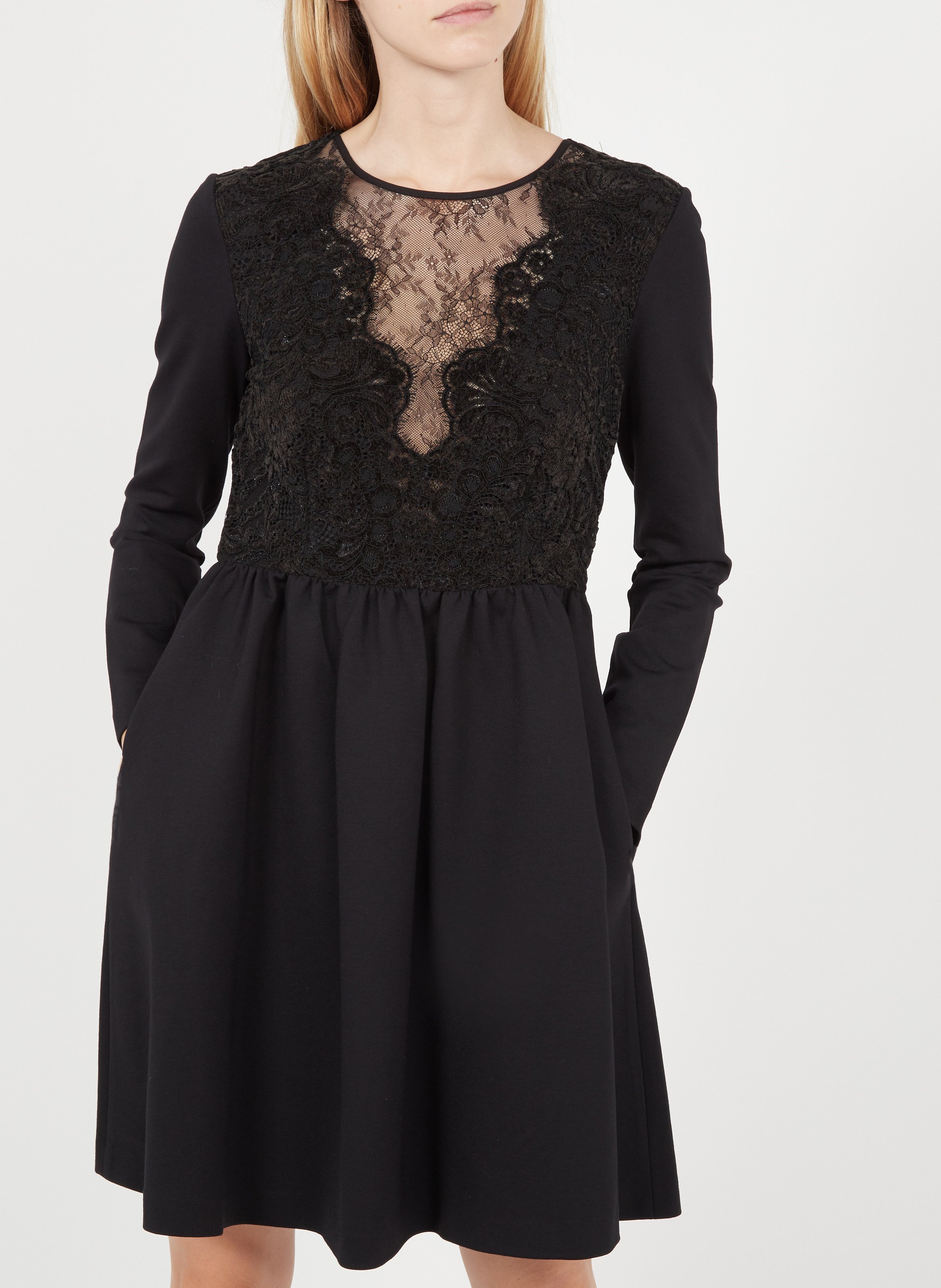 Abito Corto Scollo Tondo Con Pizzo Noir Twinset - Donna | Place des  Tendances