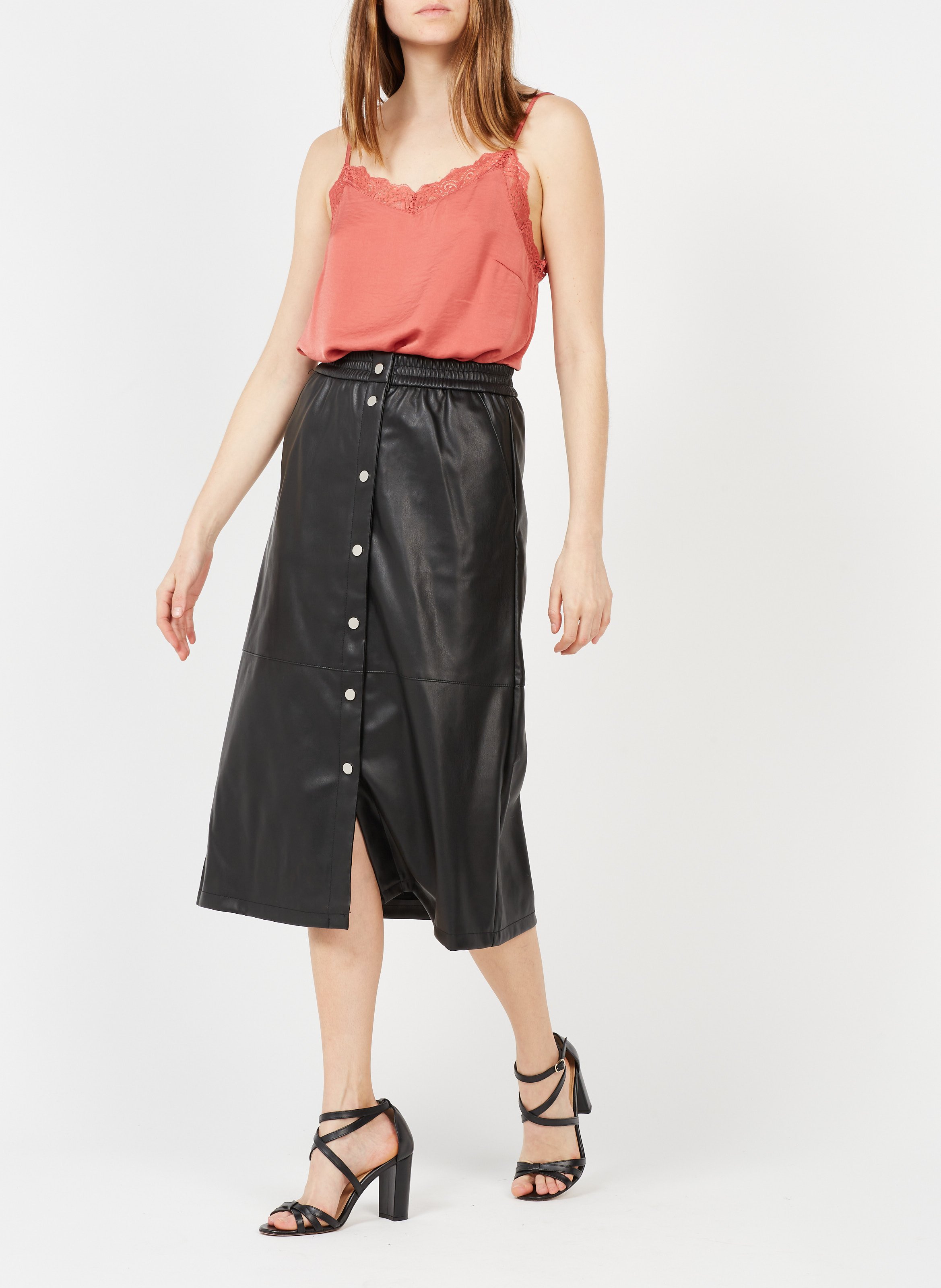 Gonna Midi Con Bottoni In Ecopelle Black Vila - Donna | Place des Tendances