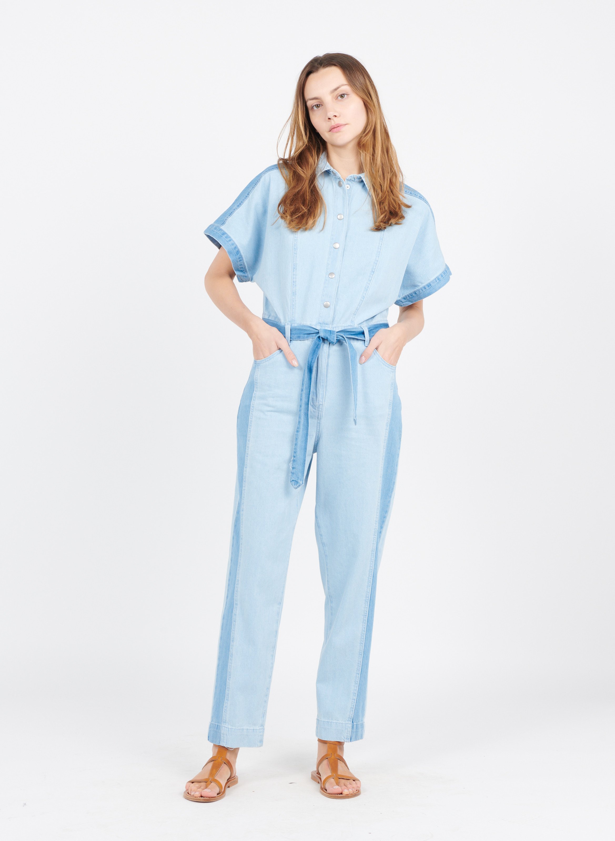 Tuta Bicolore Con Cintura Light Blue Denim Vila - Donna | Place des  Tendances