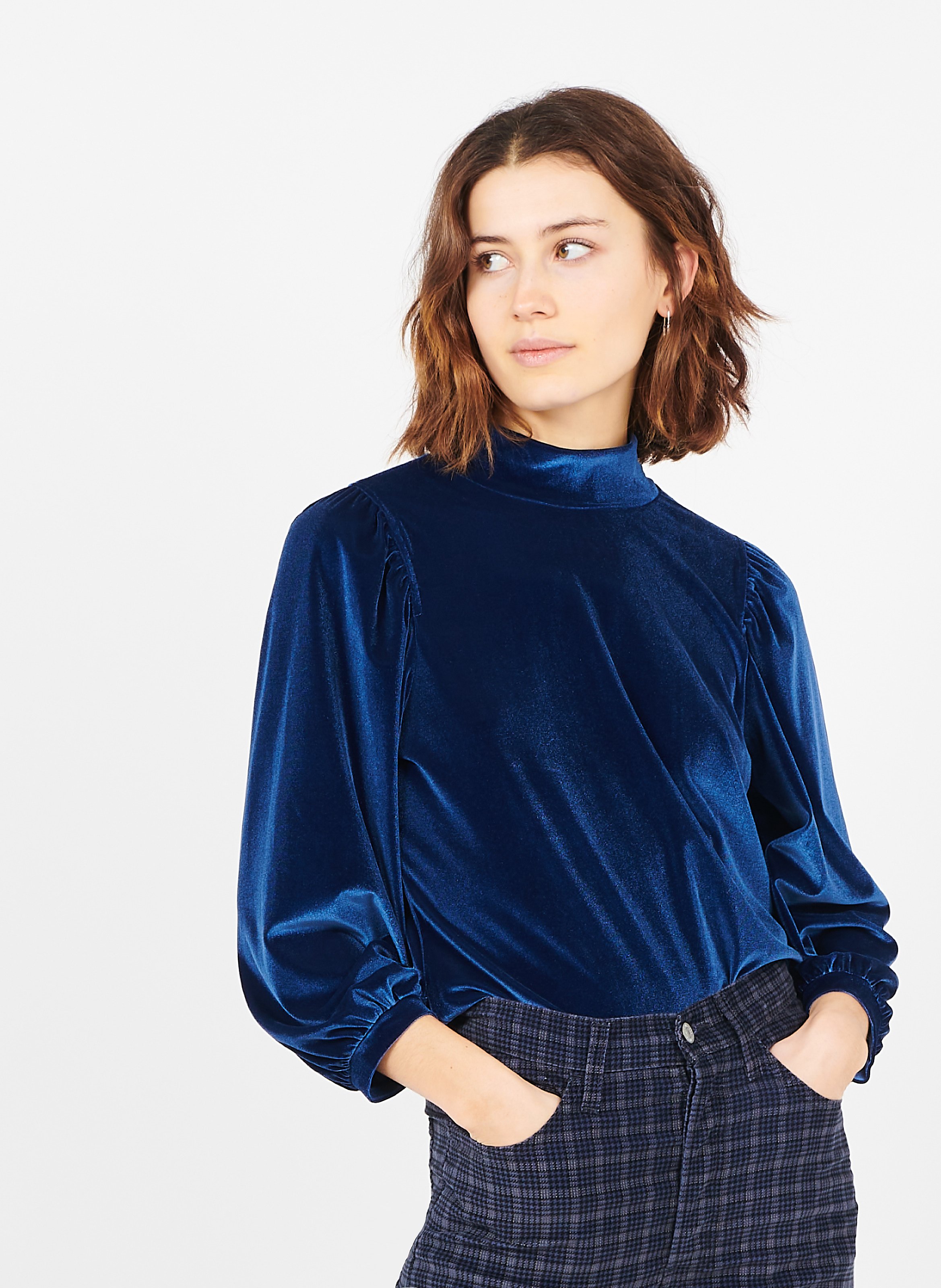 Top A Collo Alto In Velluto Navy Whistles - Donna | Place des Tendances