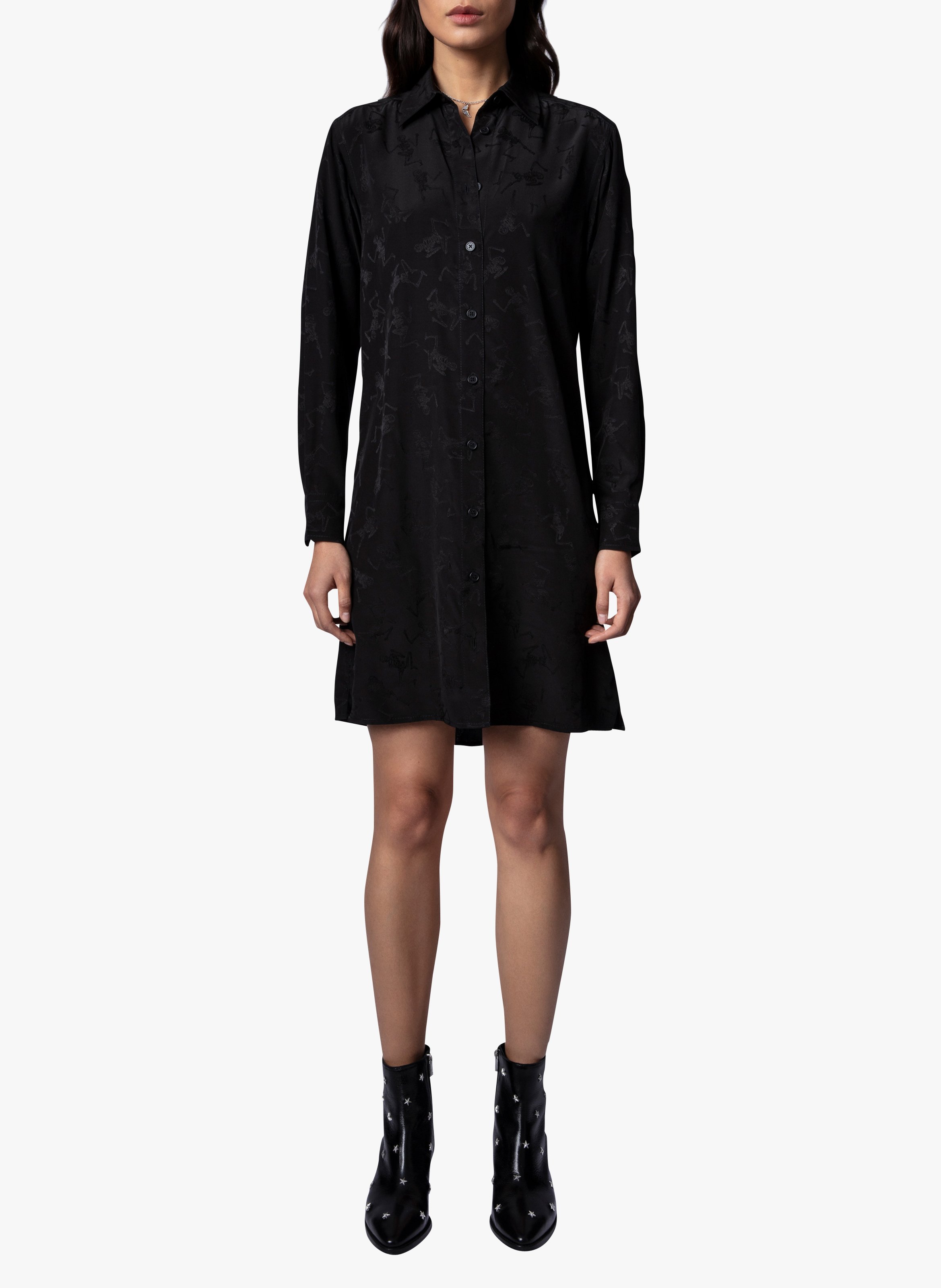 Abito Corto Collo Classico Stampato In Seta Noir Zadig\u0026voltaire - Donna |  Place des Tendances