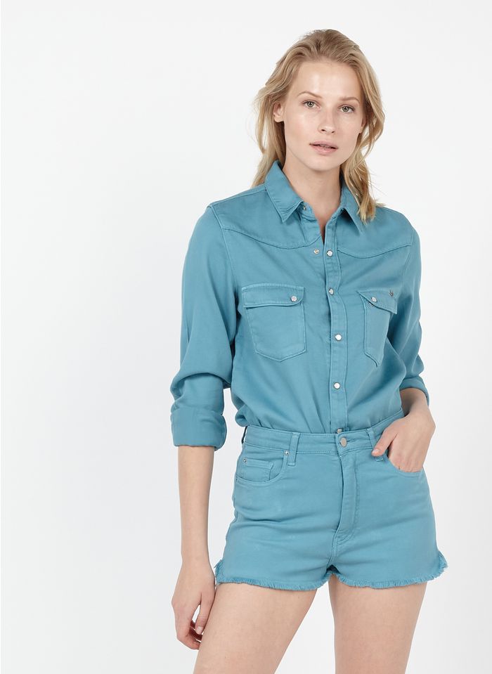 ACQUAVERDE Katoenen blouse met klassieke kraag | Blauw