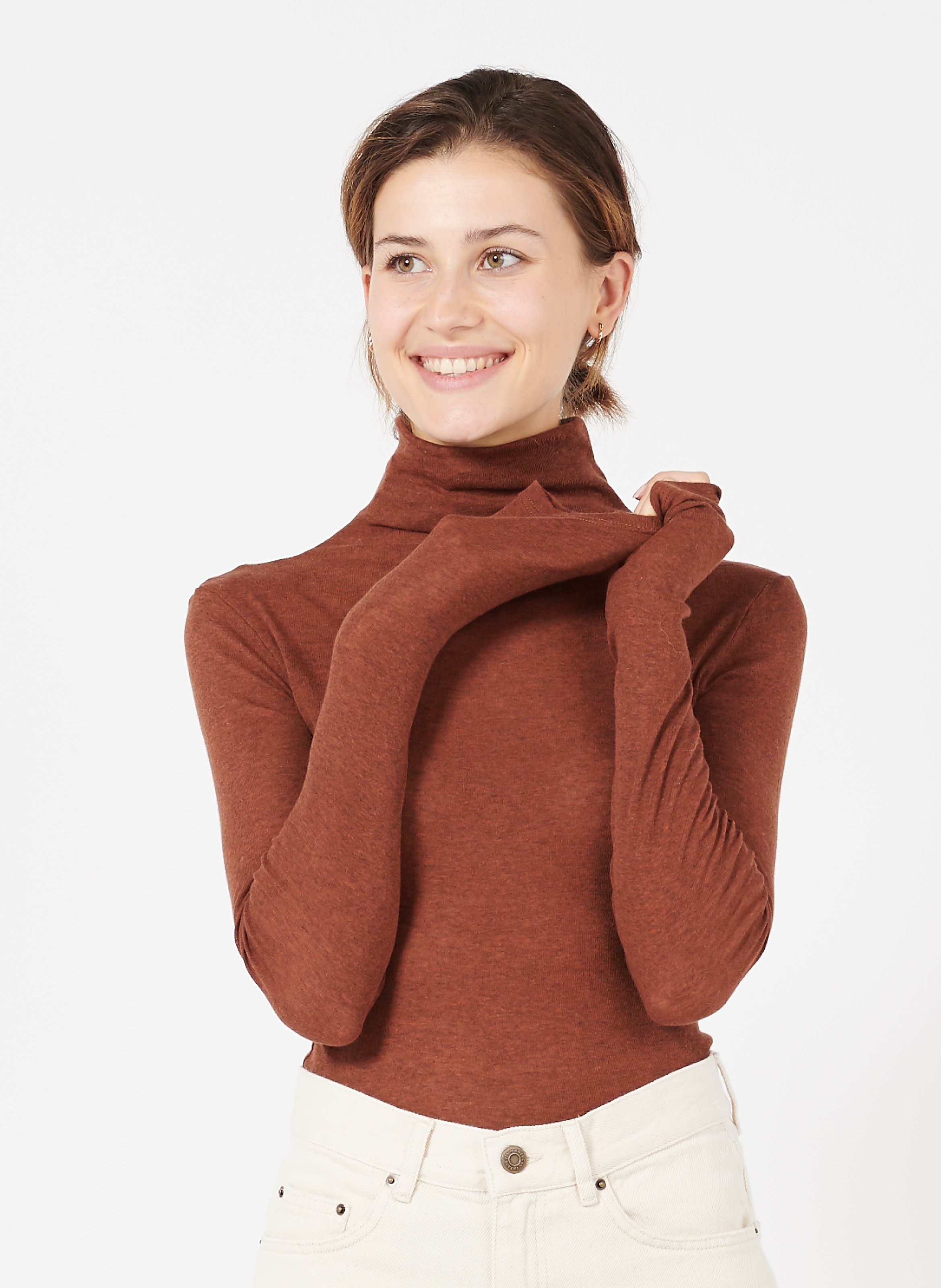 Nauwsluitend, Katoenen Col-t-shirt Auburn Chine American Vintage - Dames |  Place des Tendances