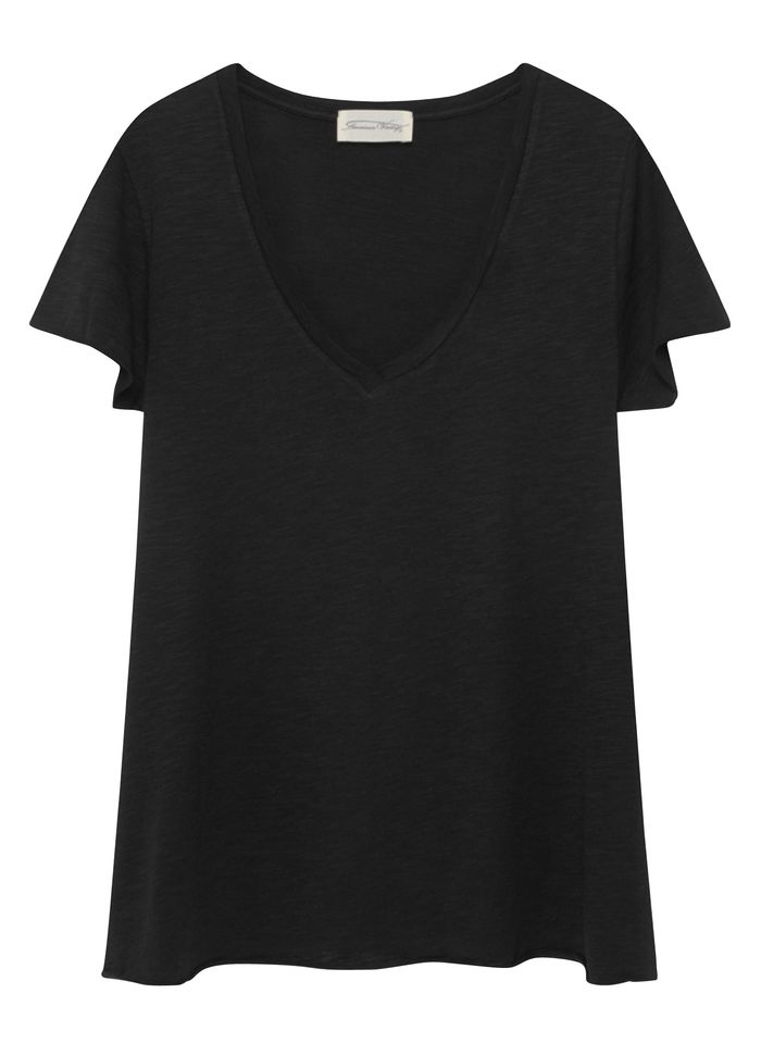 AMERICAN VINTAGE T-shirt met V-hals van katoenmix | Zwart