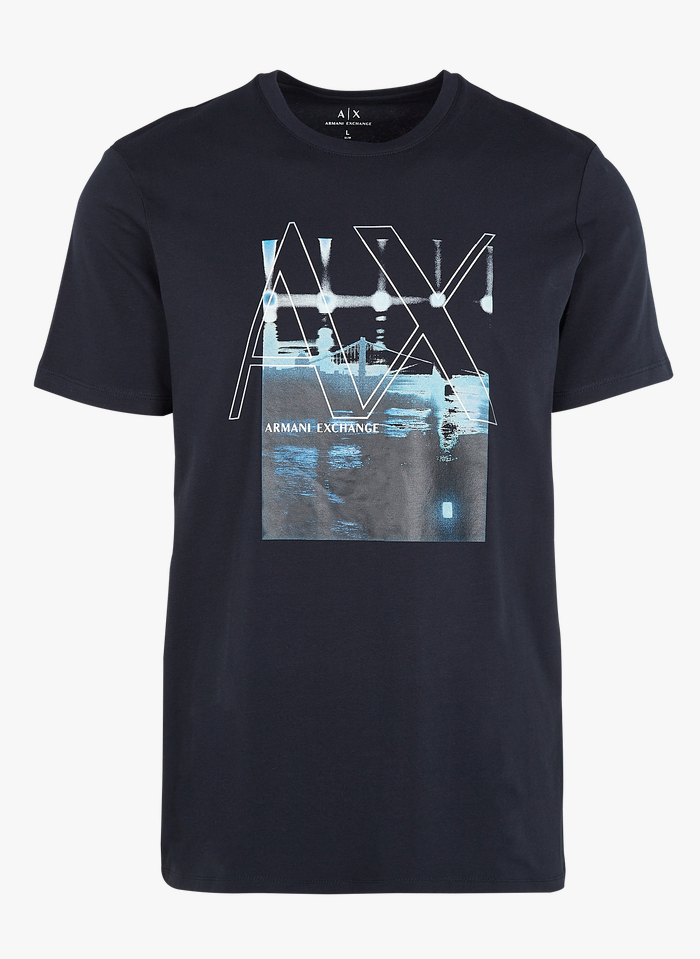 ARMANI EXCHANGE T-shirt van katoenmix met ronde hals en zeefdruk | Blauw