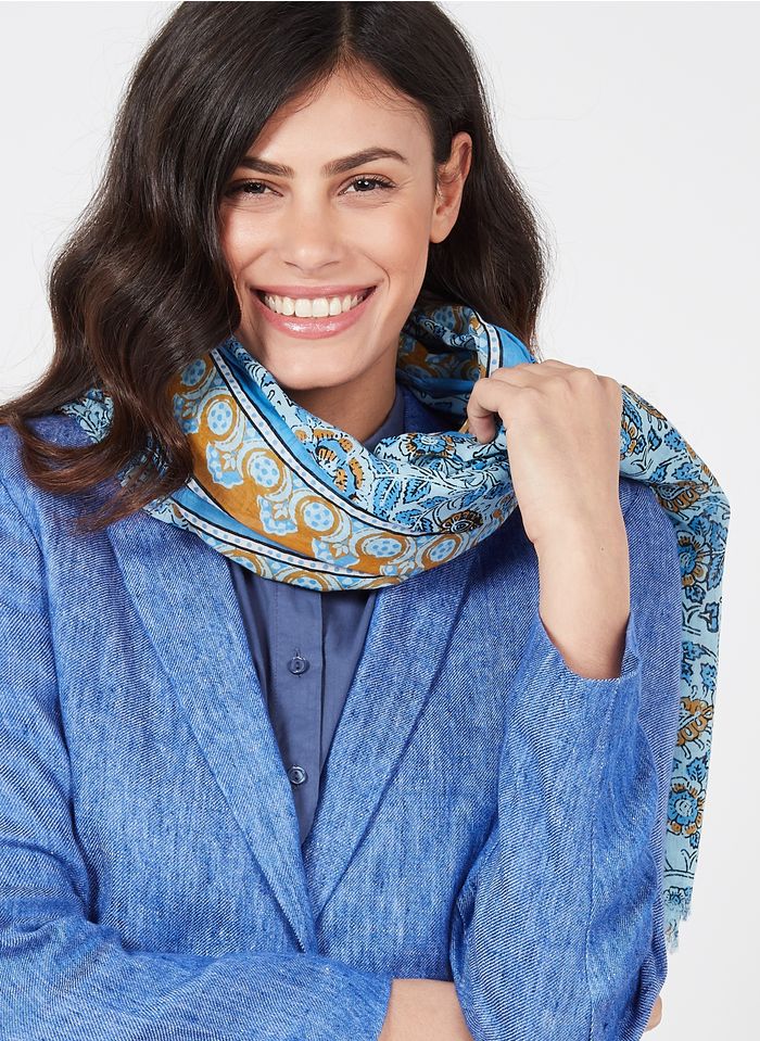 AU PRINTEMPS PARIS Katoenen foulard met bloemenprint | Blauw