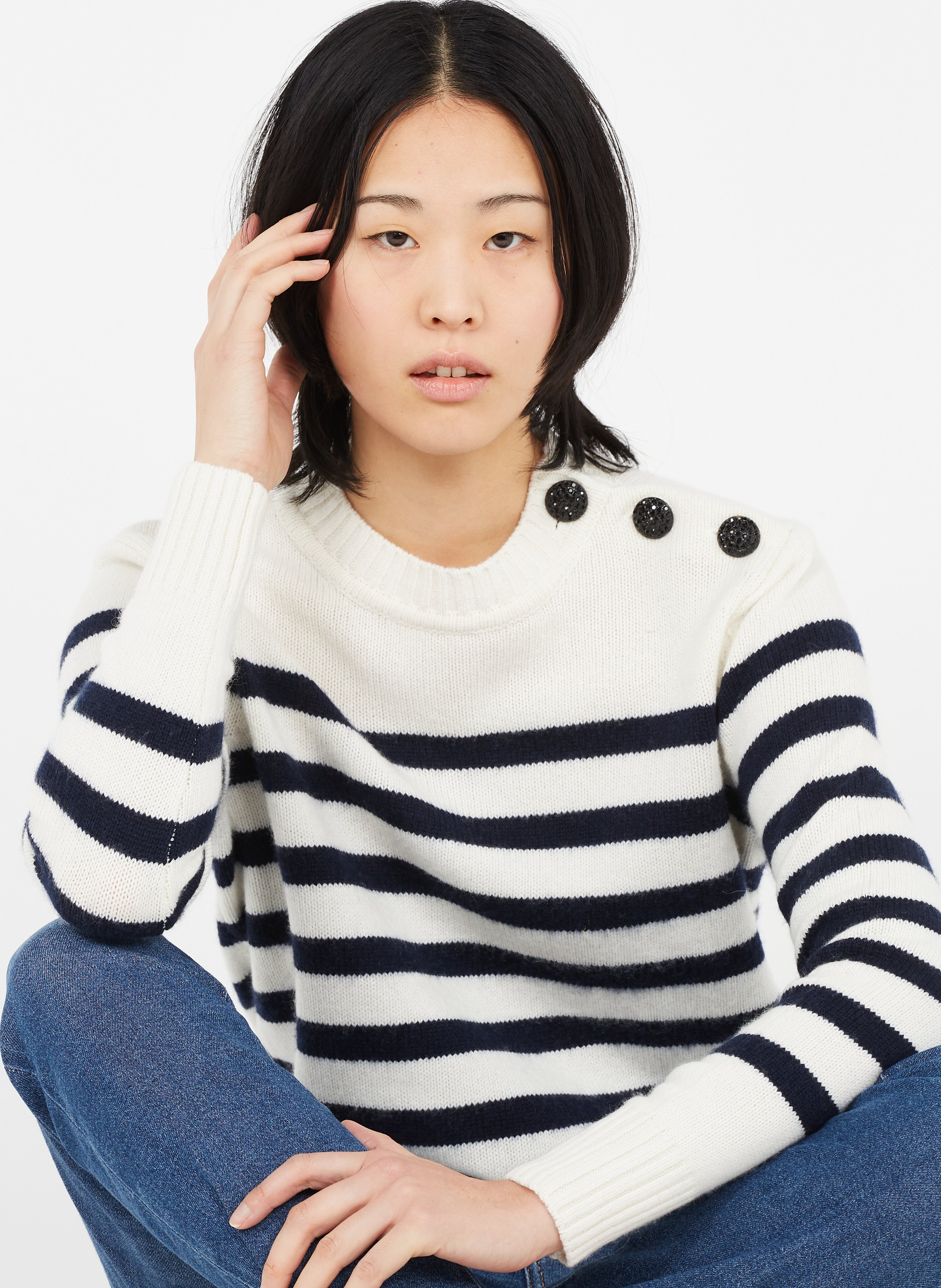 blauw gestreepte trui