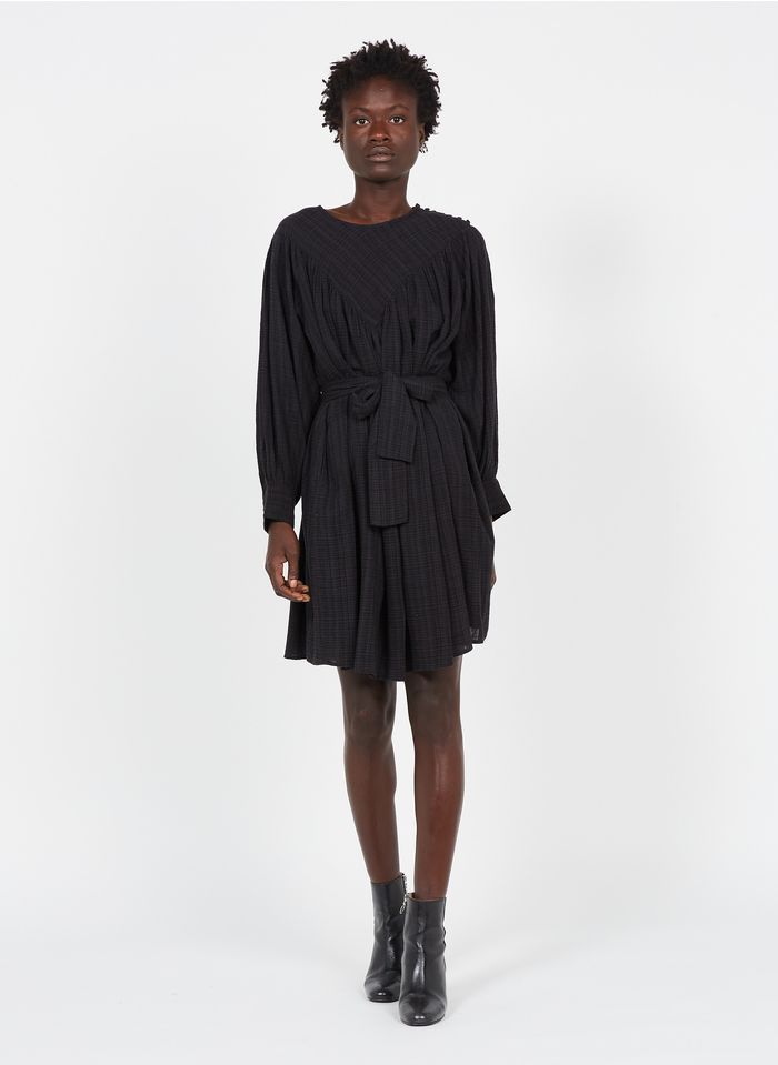 BELLEPIECE Halflange jurk met ronde hals  katoenblend | Zwart