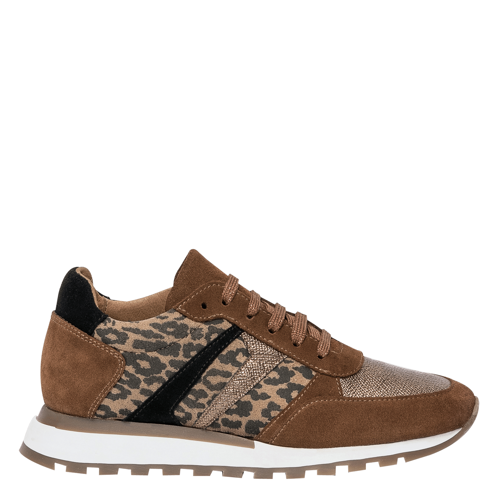 Sale Lage Sneakers Van Gemengd Leer Met Luipaardprint Camel Leopard Bocage  - Dames | Place des Tendances