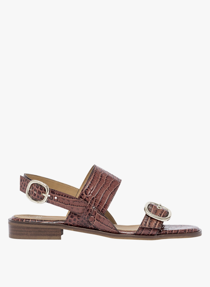 BOCAGE Platte sandalen van reliëfleer | Bruin
