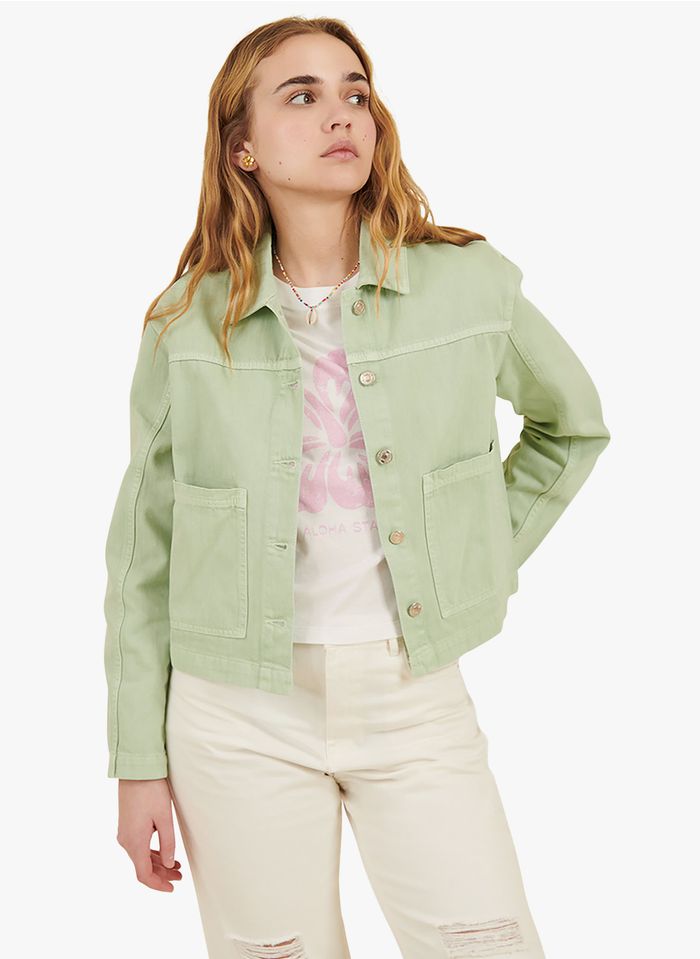 BROWNIE Katoenen jasje met klassieke kraag en print | Groen